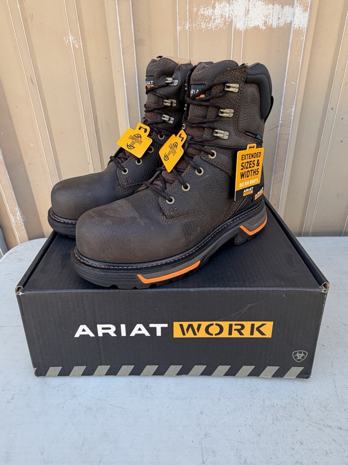 Ariat Big Rig 8 Inch H20 Comp Toe Iron Coffee Waterproof Men Size 8 Extra Wide