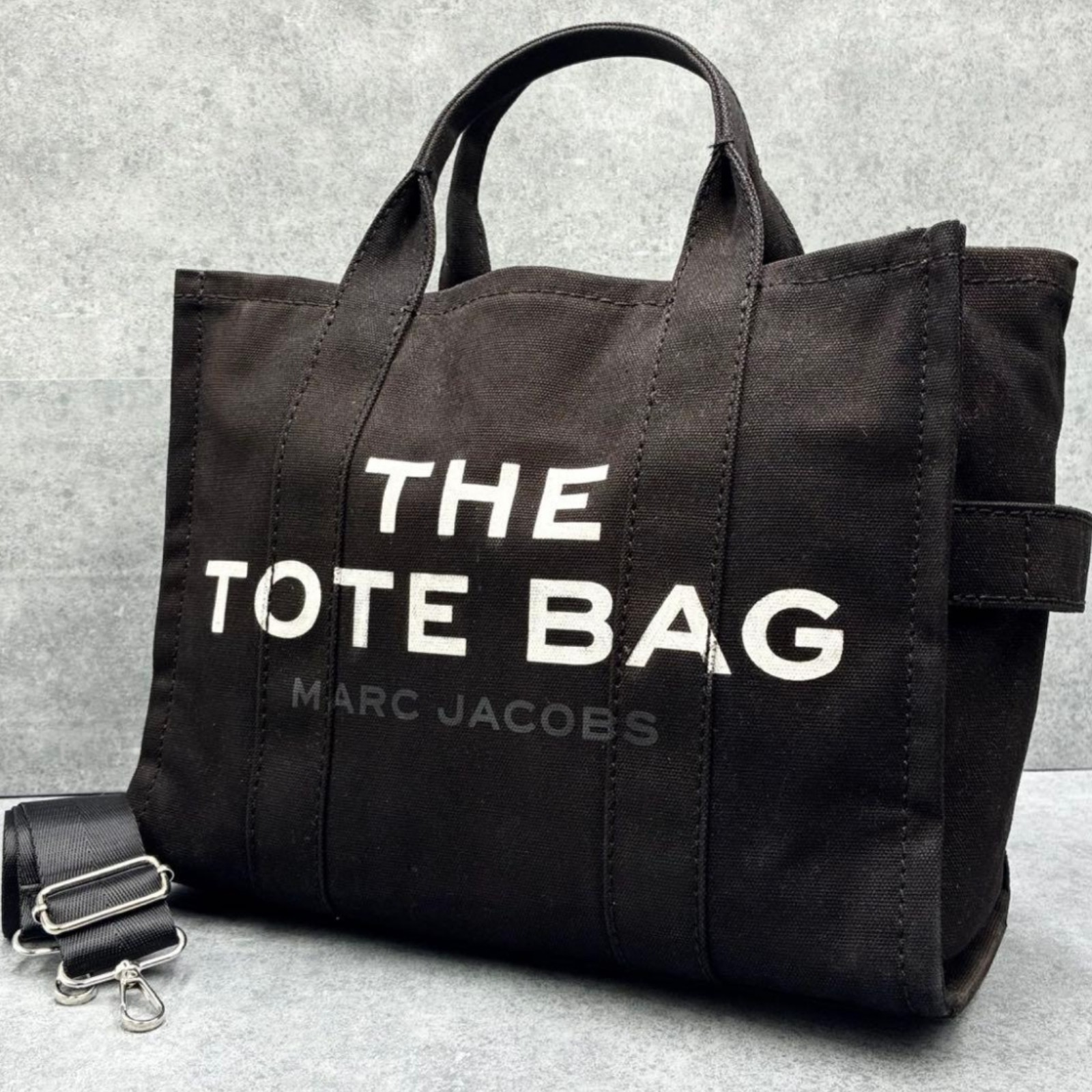 Marc Jacobs The Tote Bag Medium Black Canvas 2Way Shoulder Crossbody Bag
