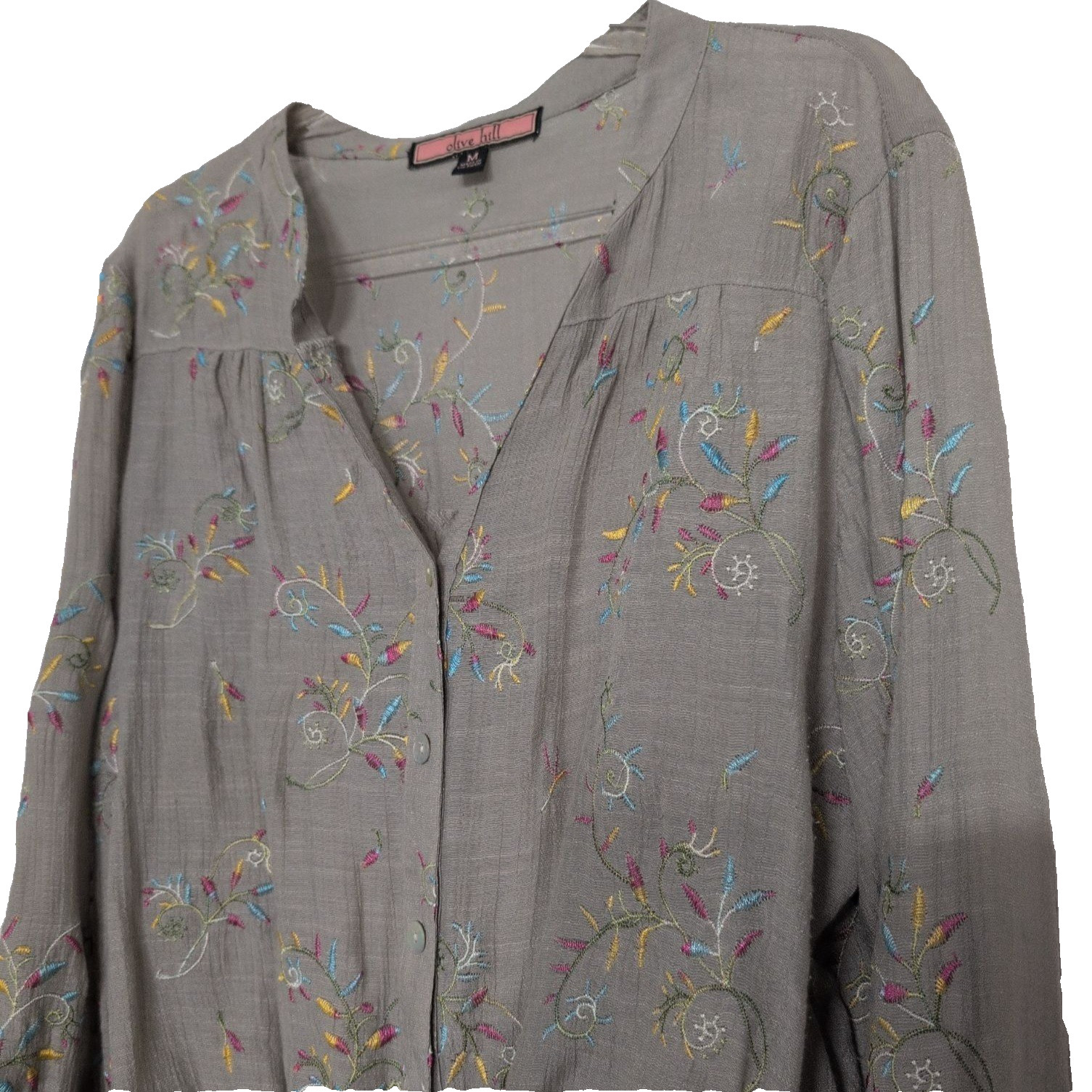 Olive Hill Embroidered Floral Shirt Womens Size Medium Boho Cottagecore Casual
