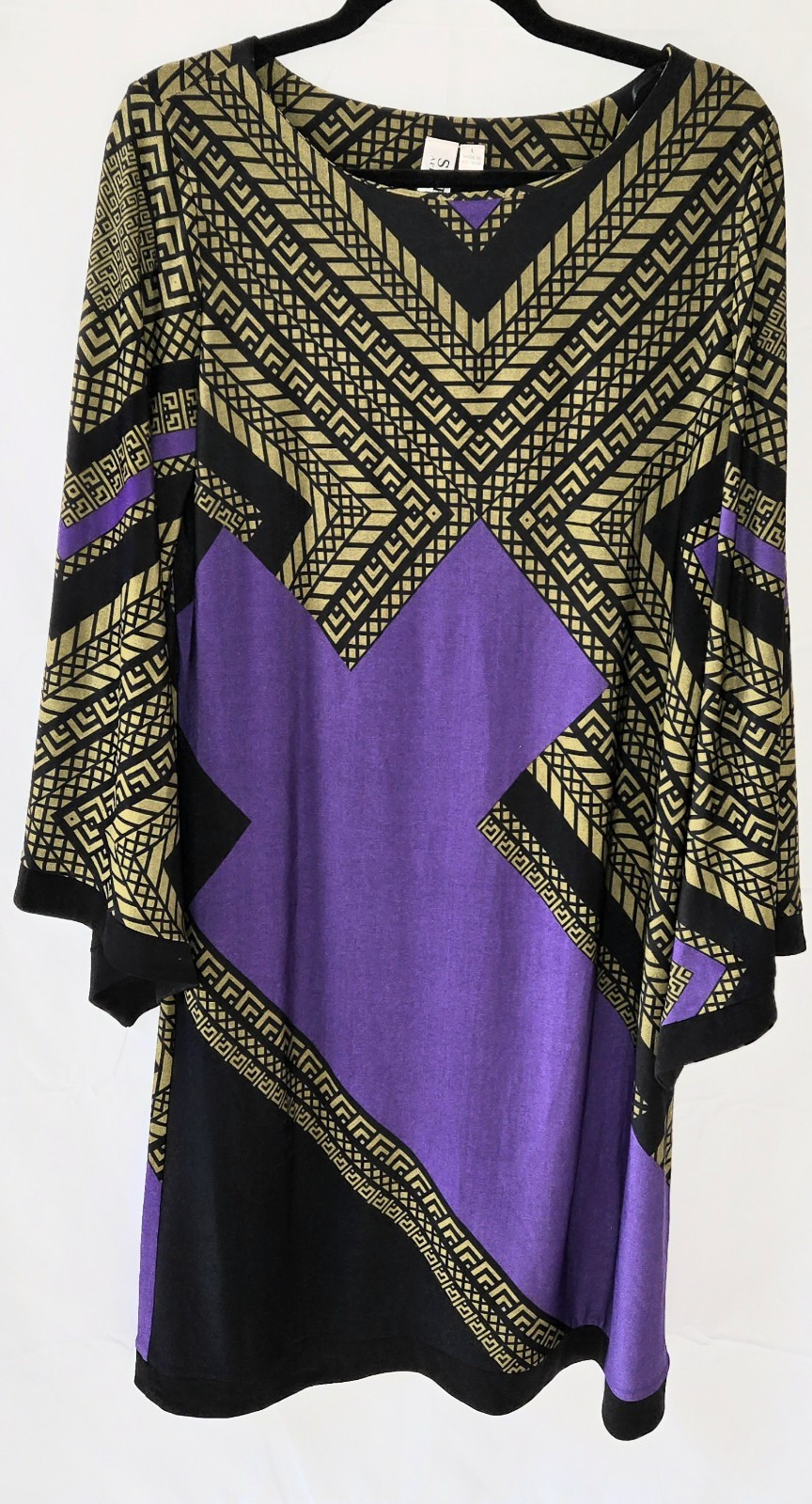 Soho Apparel LTD Women’s Dress Size L Purple Black Gold Stretch