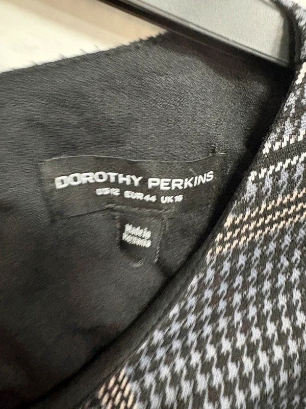Dorothy Perkins Grey Check Shift Dress UK 16 Short Sleeve Stretch Lined 2197