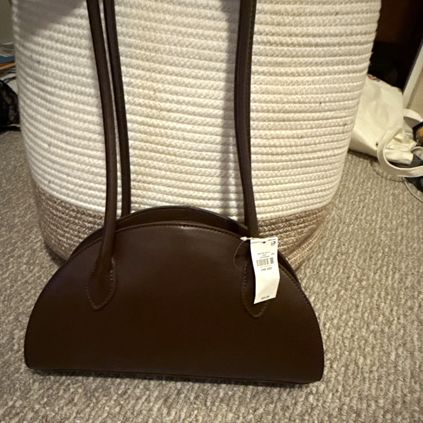 Women’s Brown Semi-Circle Half Moon Shoulder Bag Purse, Small, Stitched Matte