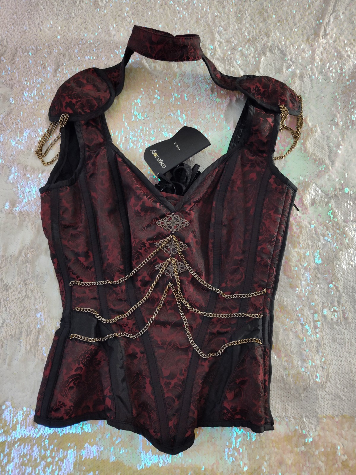 Corset Story Black/Red Steampunk Gothic Corset Side Zip Size 26 ST48