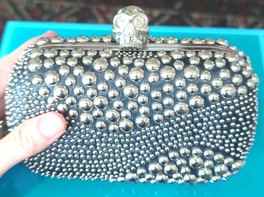 ALEXANDER MCQUEEN Bubble Stud Britannia Box Clutch Bag Purse Black Silver $1785*