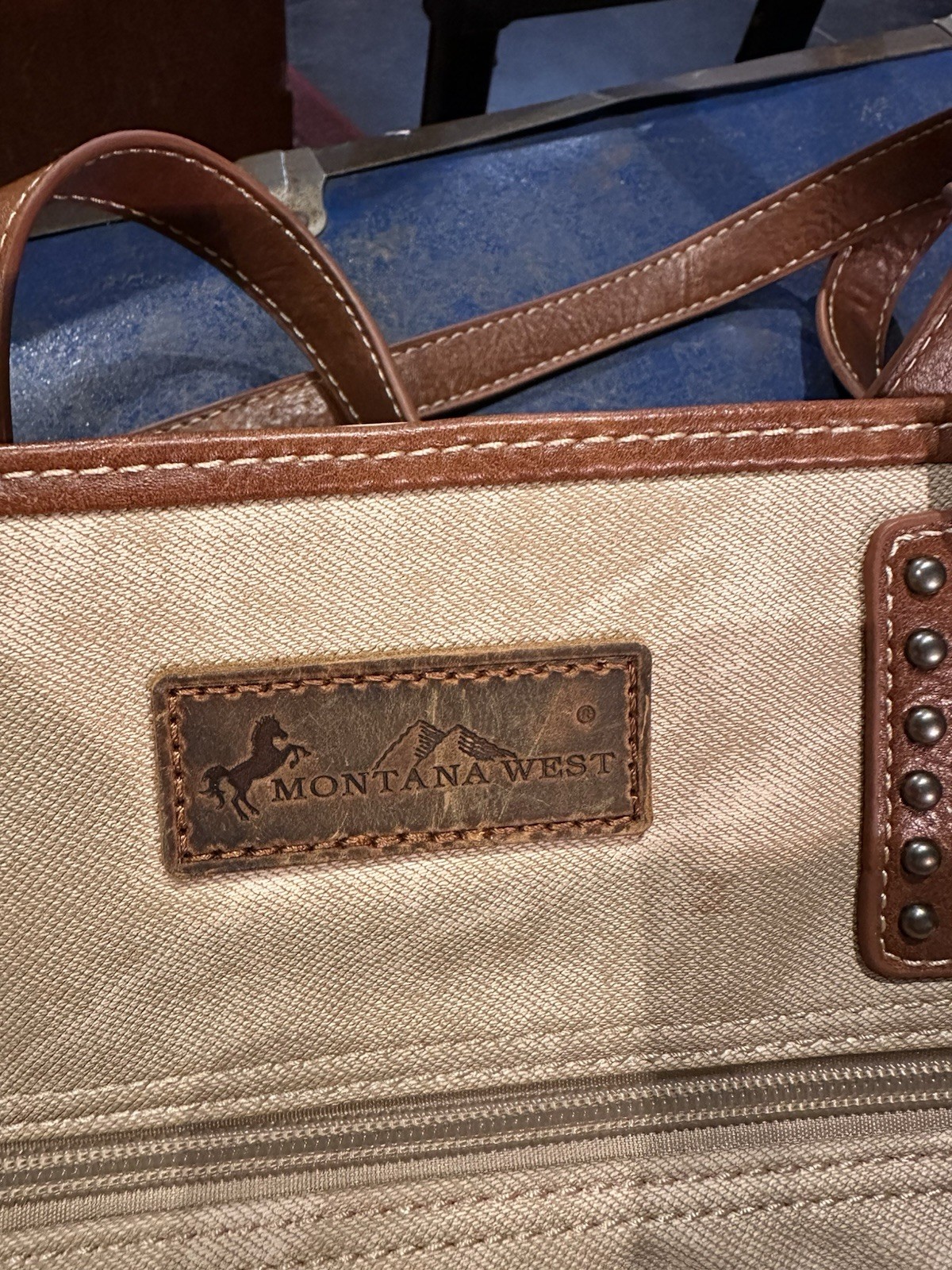 Montana West Western Aztec Geometric Tote Bag Zip Top Studded Pockets
