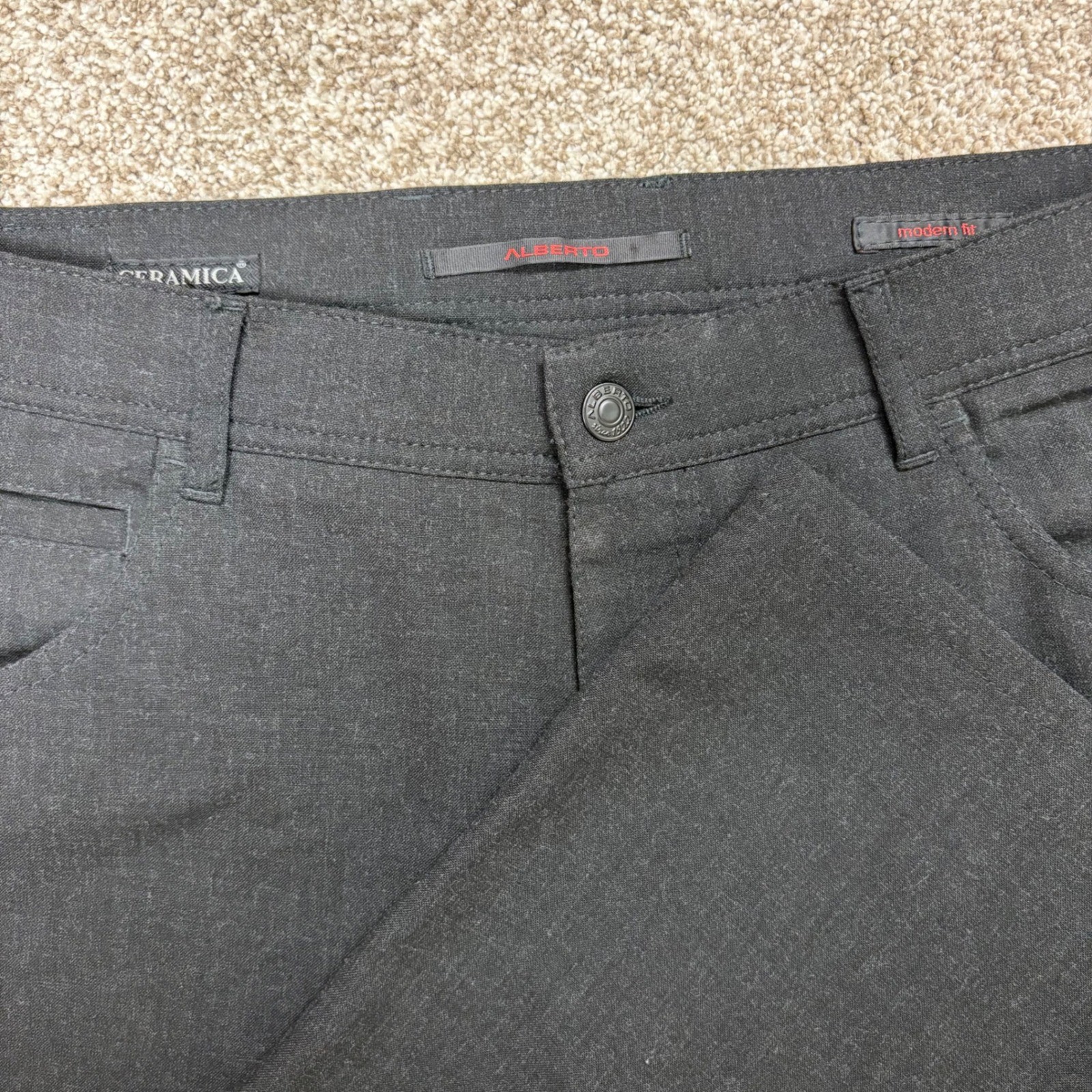 Alberto Stone Ceramica Pants Men’s 34×27.5 Charcoal Black Stretch Modern Fit