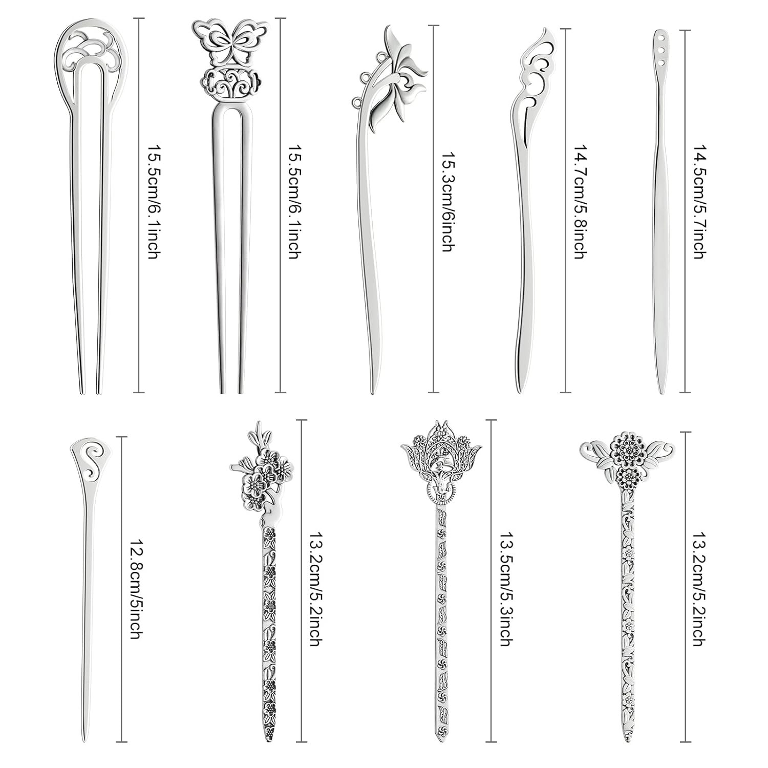 TUPARKA 18 PCS Silver Hair Sticks Vintage Hair Pins Chinese Women Hair Chopstick