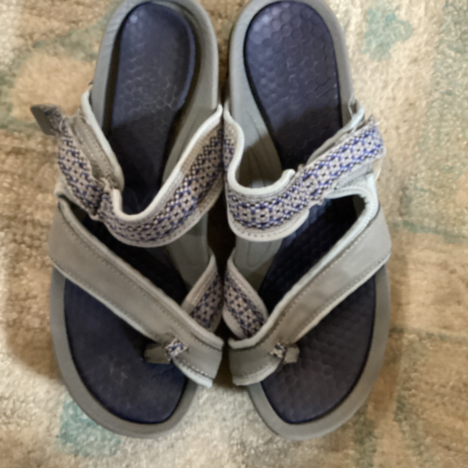 Baretraps Women’s Gray/Blue Strappy Sandals Hook & Loop Adjustable Strap M GUC