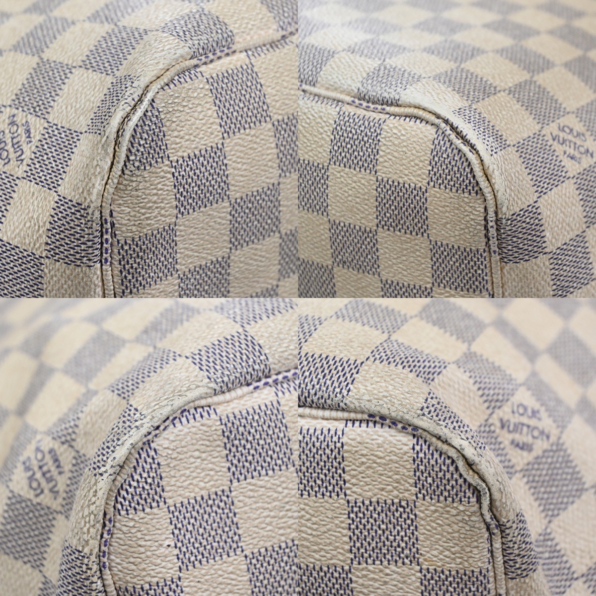 LOUIS VUITTON Neverfull MM Shoulder Bag Damier Azur Leather WE N51107 32MA629
