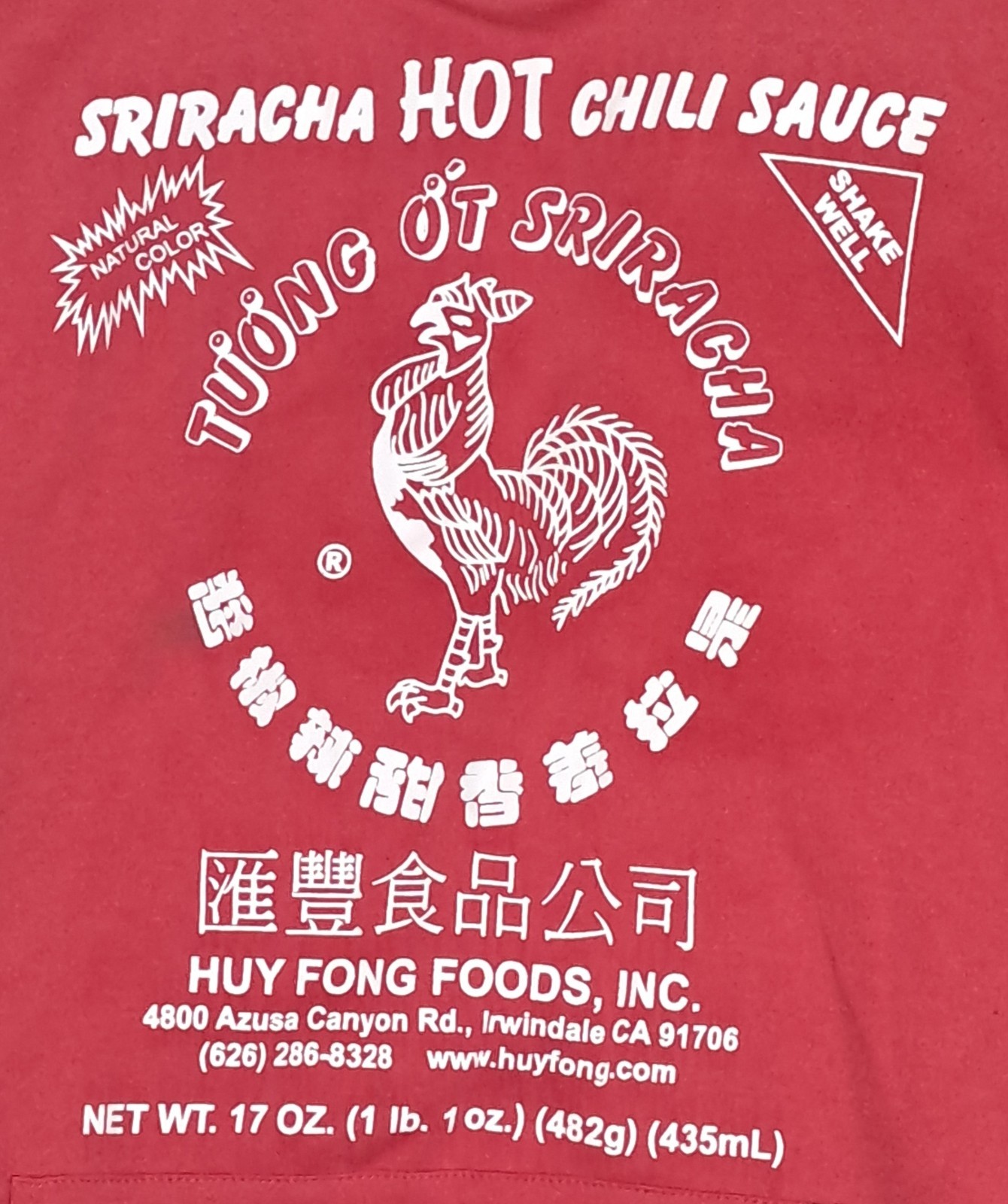 Sriracha Hot Chili Sauce Hoodi Adult XL Rooster Bottle Costume Halloween See Pix