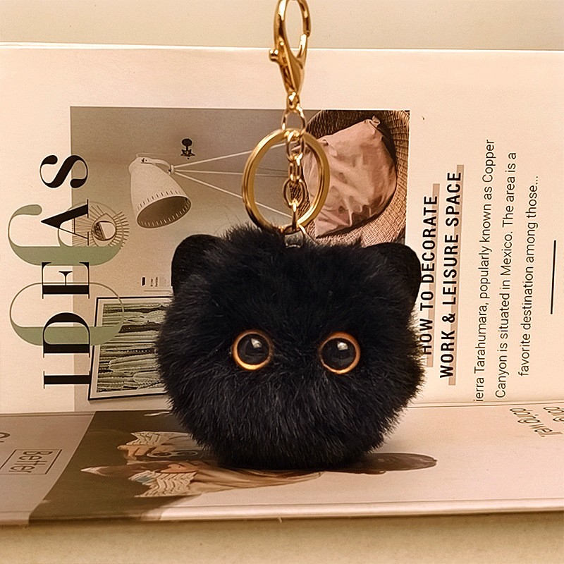 1pc Random Blush Cat Pendent Furry Keychain-Cute Girl Heart Cat Schoolbag Accent