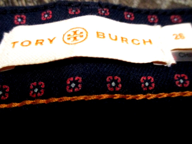 TORY BIRCH NAVY JEANS WITH RED & BUTTON ACCENTS, WOMEN SIZE 26