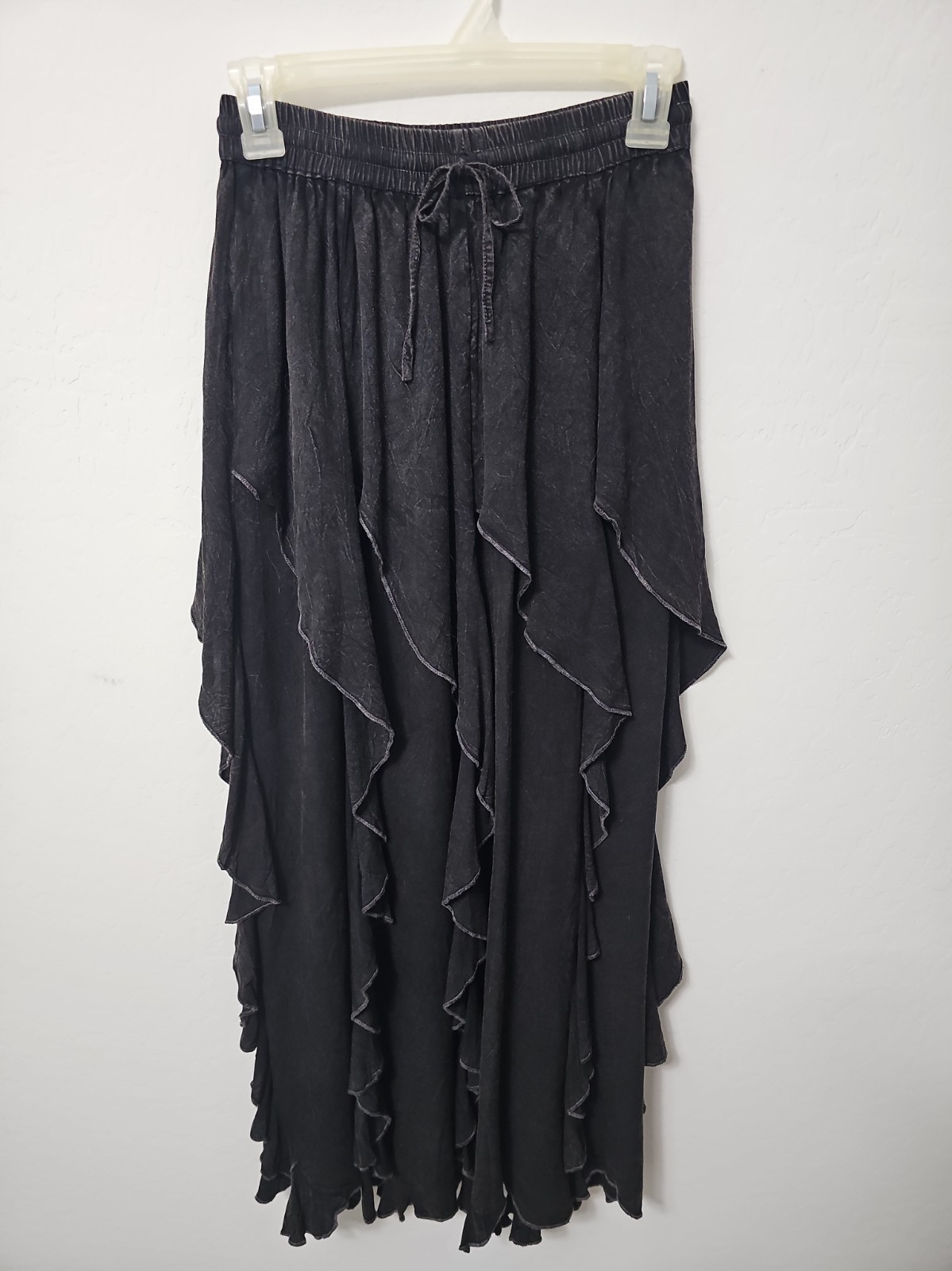 Ge Gal Black Ruffle Maxi Skirt Boho One Size Asymmetric Tiered Fairy Grunge Goth