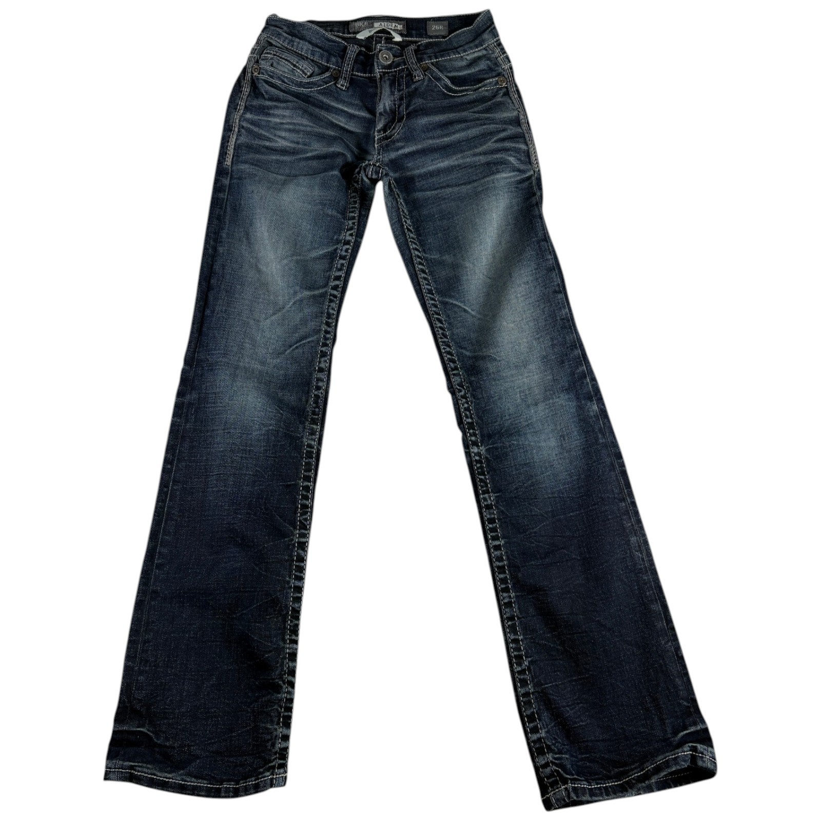Buckle BKE Aiden Bootleg Jeans Mens 26 Blue Denim Low Rise Whiskered Distressed