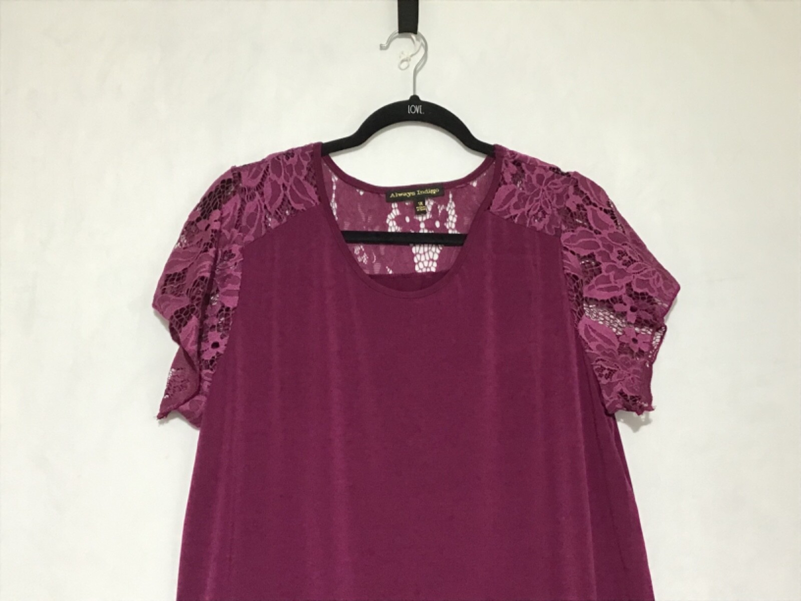 Always Indigo Shirt Top Womens Plus 1X Dark Magenta Lace Career Minimalist