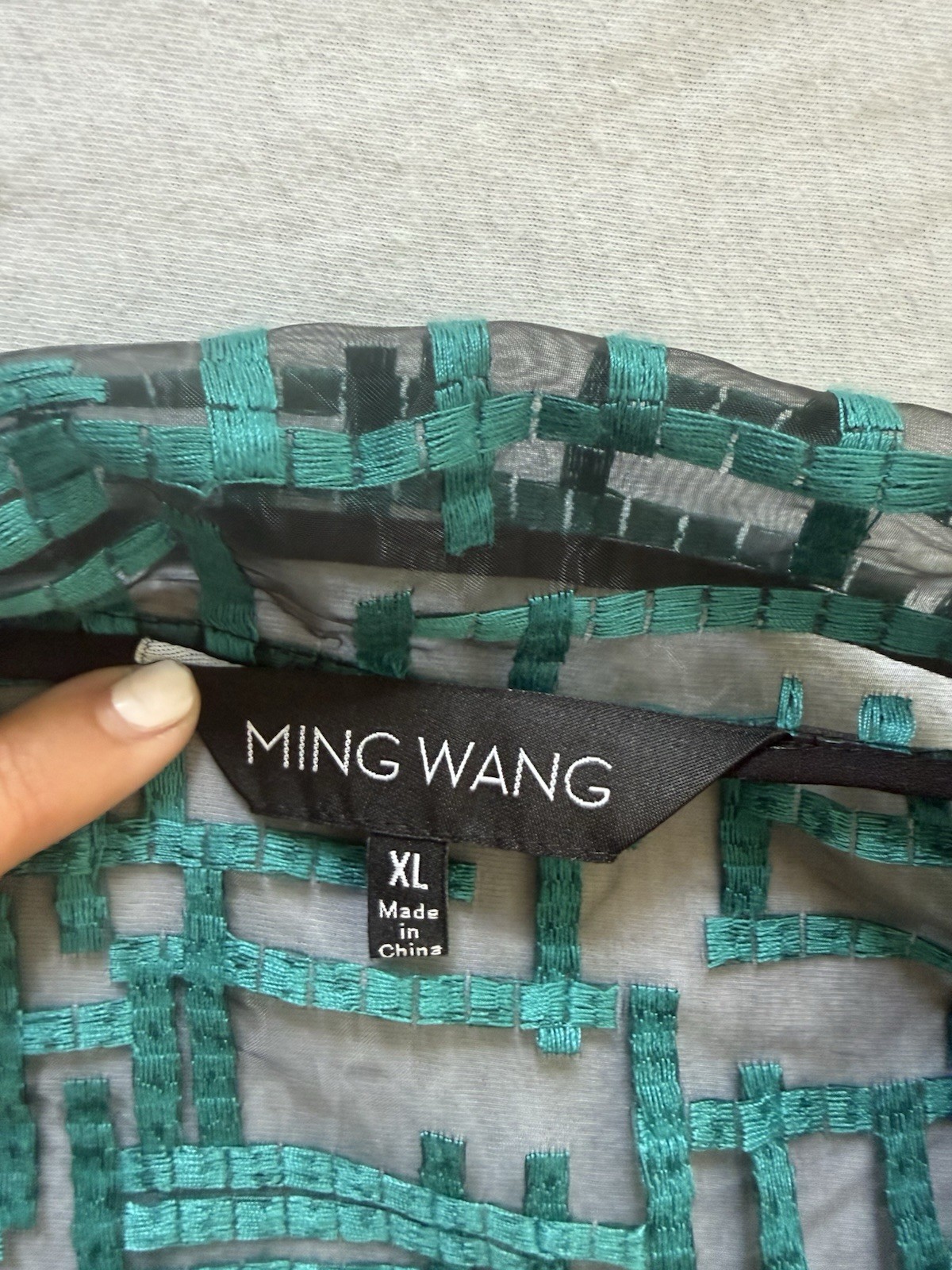 Ming Wang Women’s Green/Black Geometric Open Front Long Sleeve Jacket XL