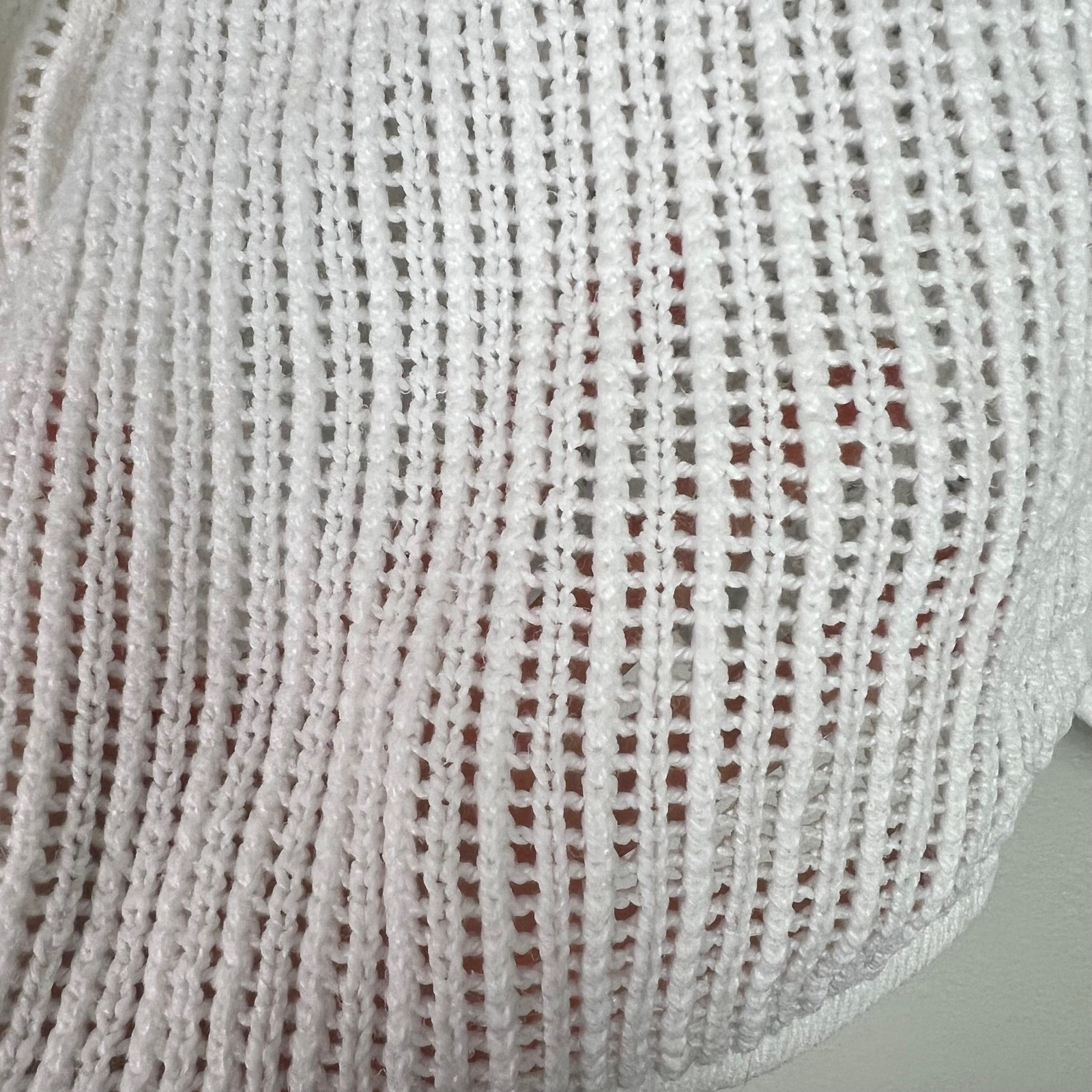 Chicos Womens White Open Knit Cotton Hoodie Sweater Size 2 (Large) Boxy Beach