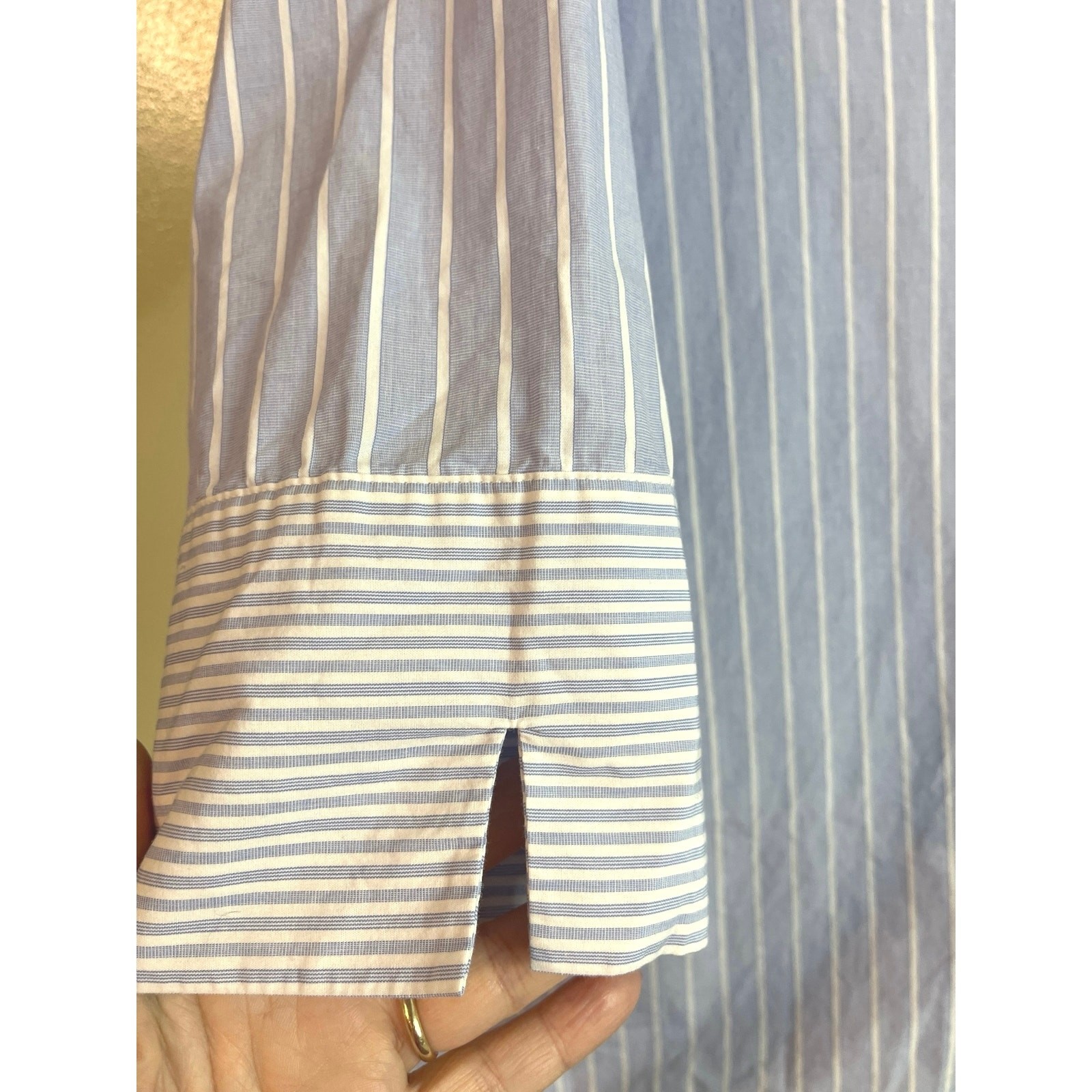 MADELEINE Mode GmbH Blue & White Striped Button Up 3/4 Sleeve Shirt | Size 16