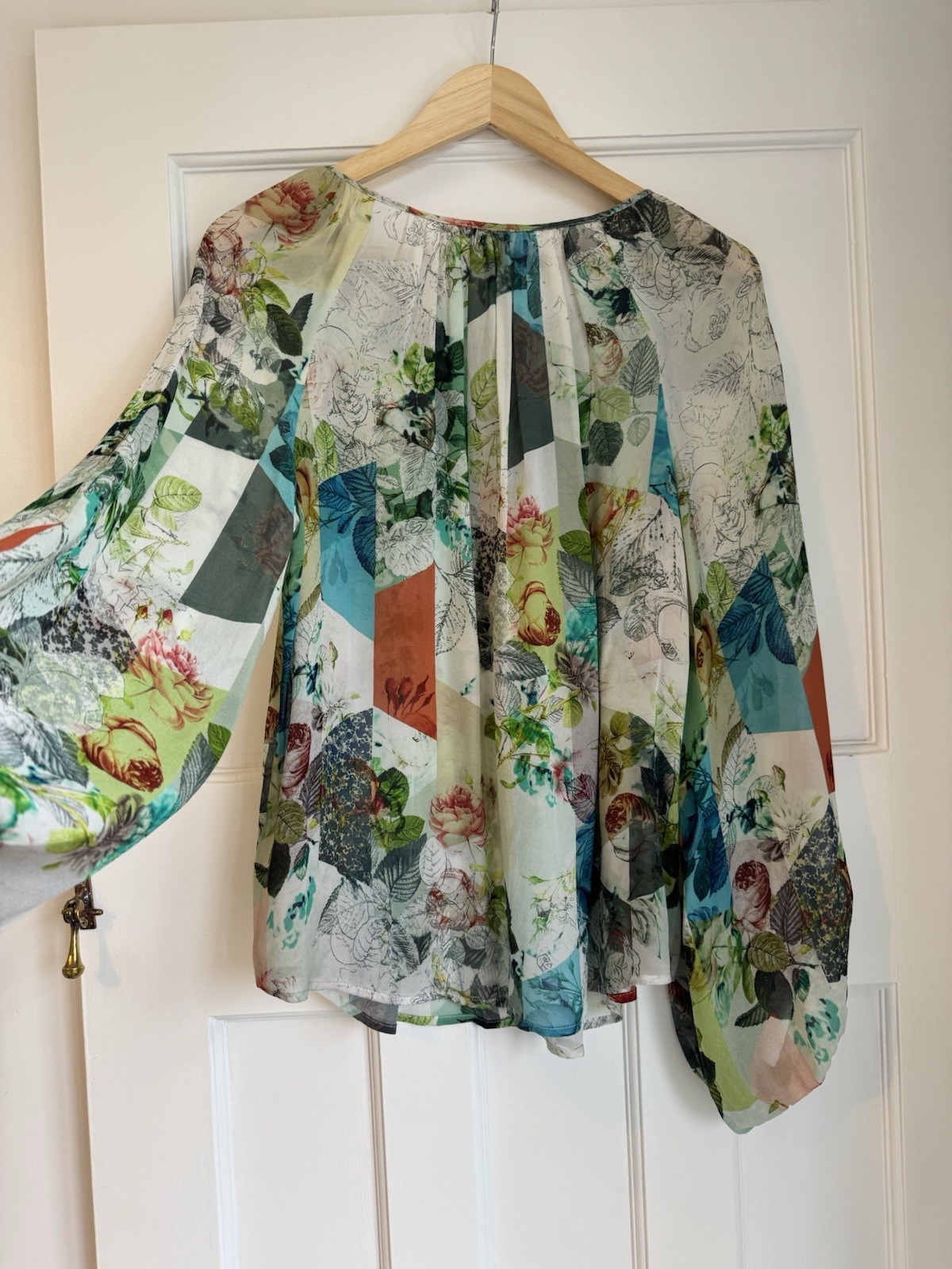 ANTHROPOLOGIE LEIFSDOTTIR Blouse UK8-10 100% Silk Floral Sketch Print Spring