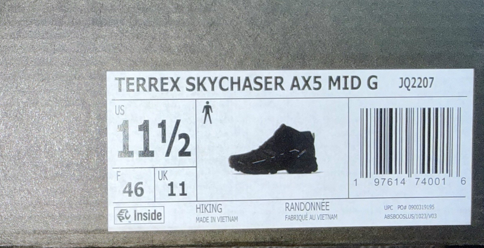 Adidas Terrex Skychaser AX5, GORE-TEX Hiking Boots, Black, US MENS 11.5, JQ2207