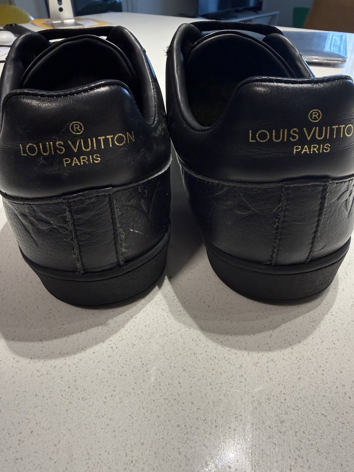 Louis Vuitton Luxembourg Black Leather Monogram Sneakers (11.5 in) 8.5 Authentic