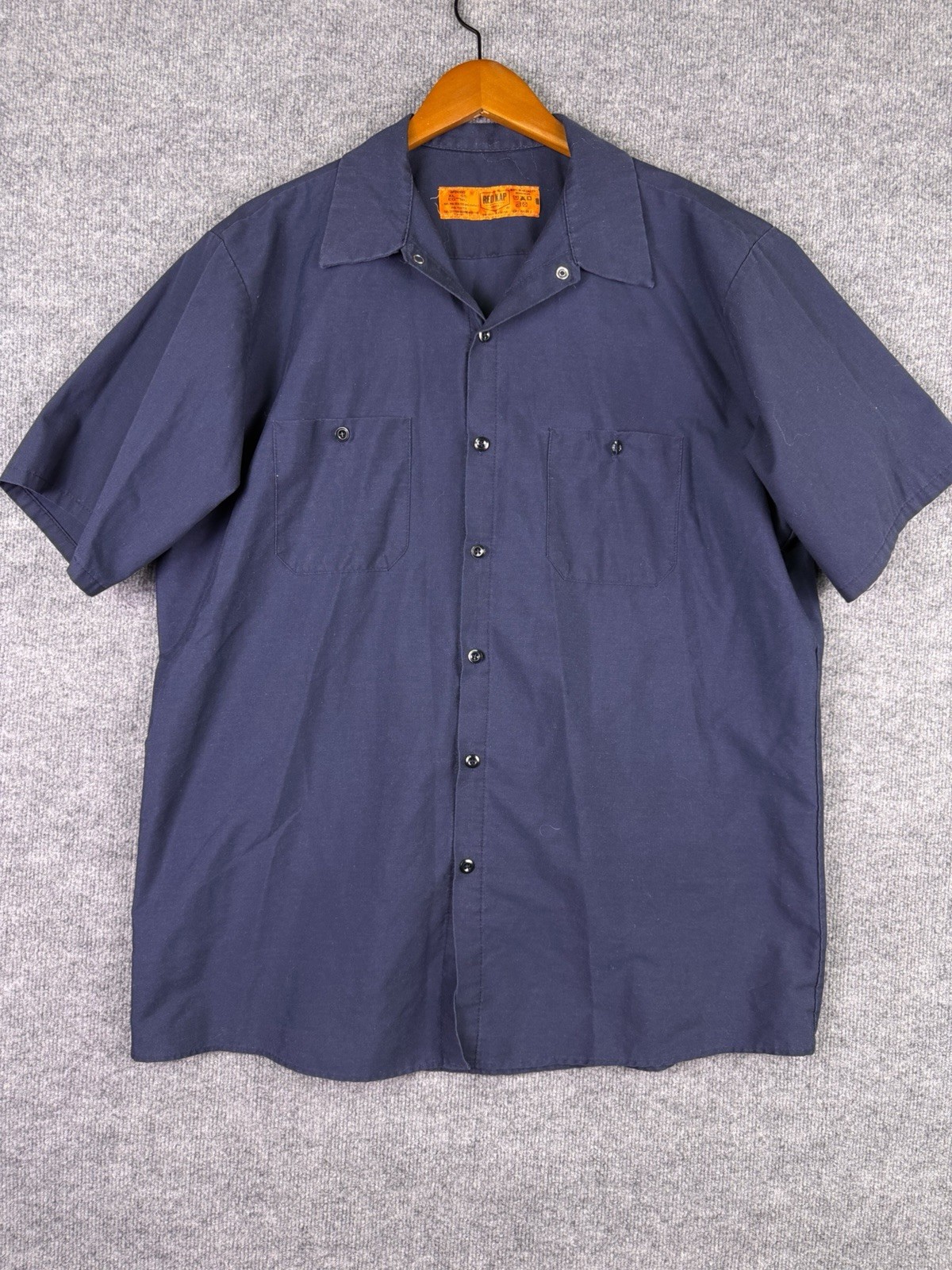 Red Kap Work Shirt Mens XL Navy Blue Short Sleeve Mechanic Button Pocket 0181
