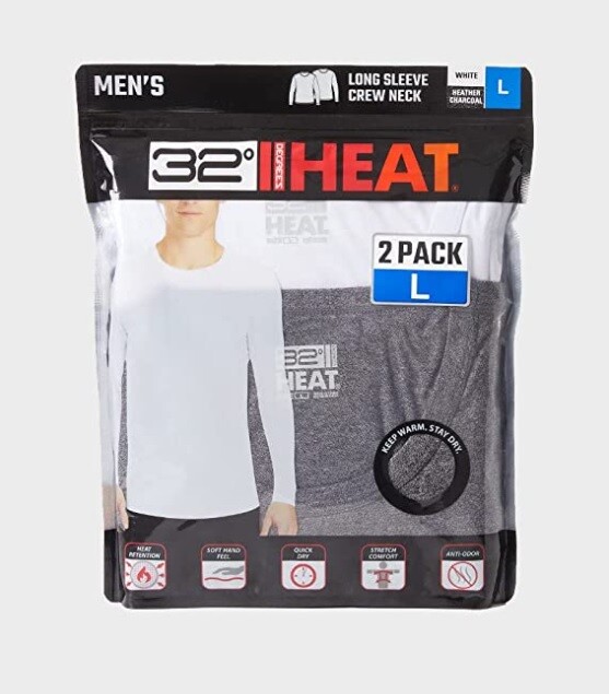 32 Degrees Heat Men’s 2-Pack Baselayer Thermal Long Sleeve Crew Neck Top-Variety