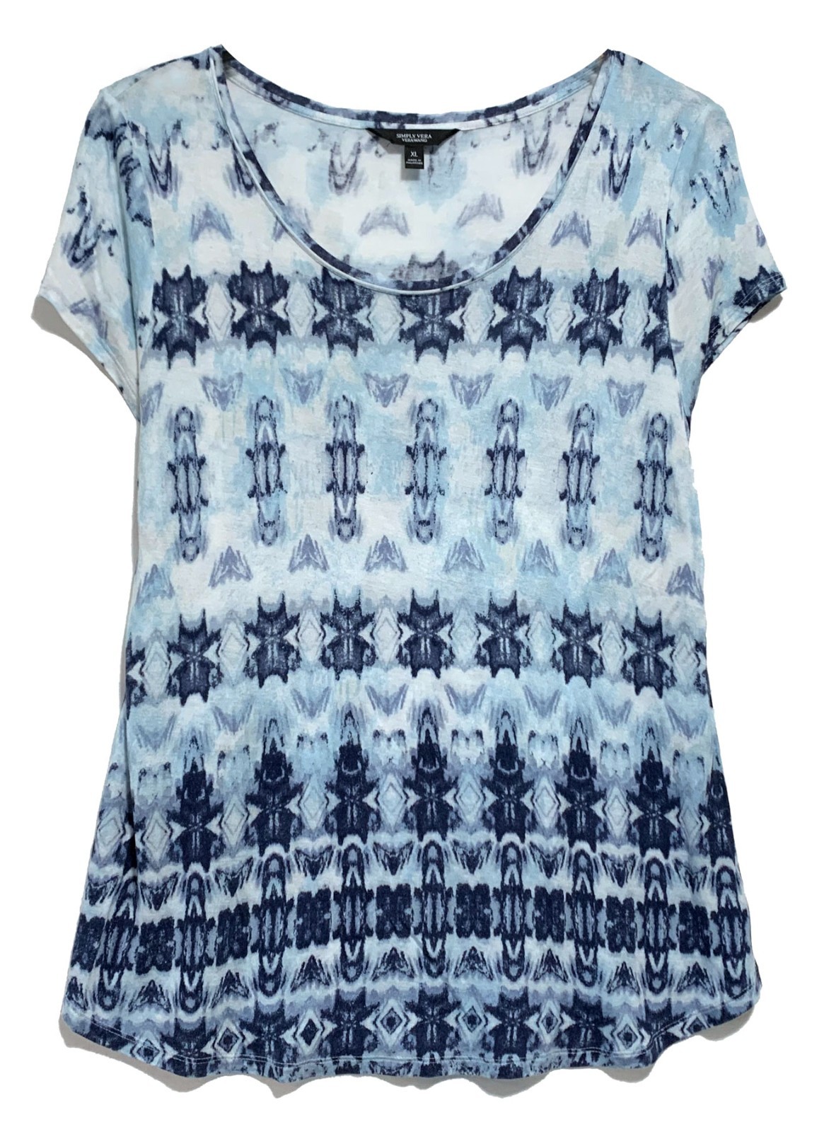 Vera Wang Shades of Blue Geometric Print Pullover Cap Sleeve Top size XL