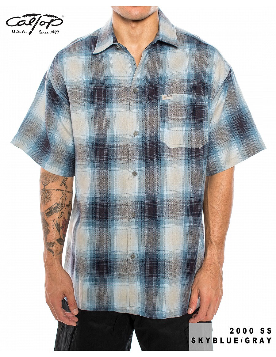 CALTOP OLD SCHOOL FLANNEL VETERANO SHORTSLEEVE SHIRT PLAID SM-5X GANGSTER