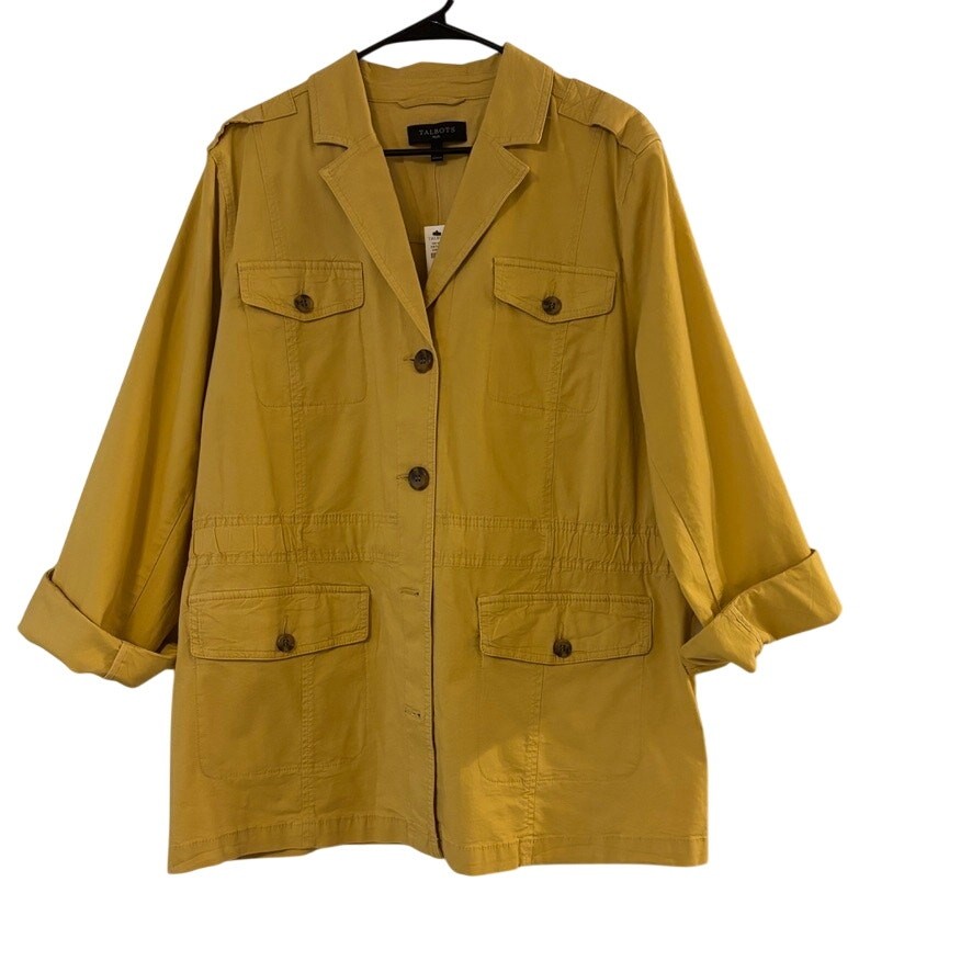 Talbots Mustard Utility Jacket 1X NWT Roll-Tab Sleeves Safari Style Retails $159