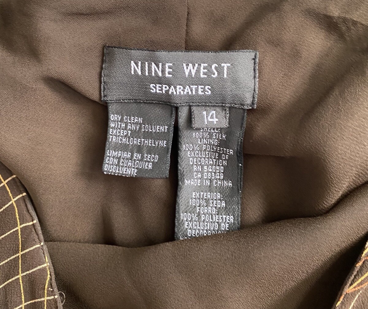 Nine West Silk Skirt Size 14 Brown Mid Rise Lace Trim Flutter Knee Length