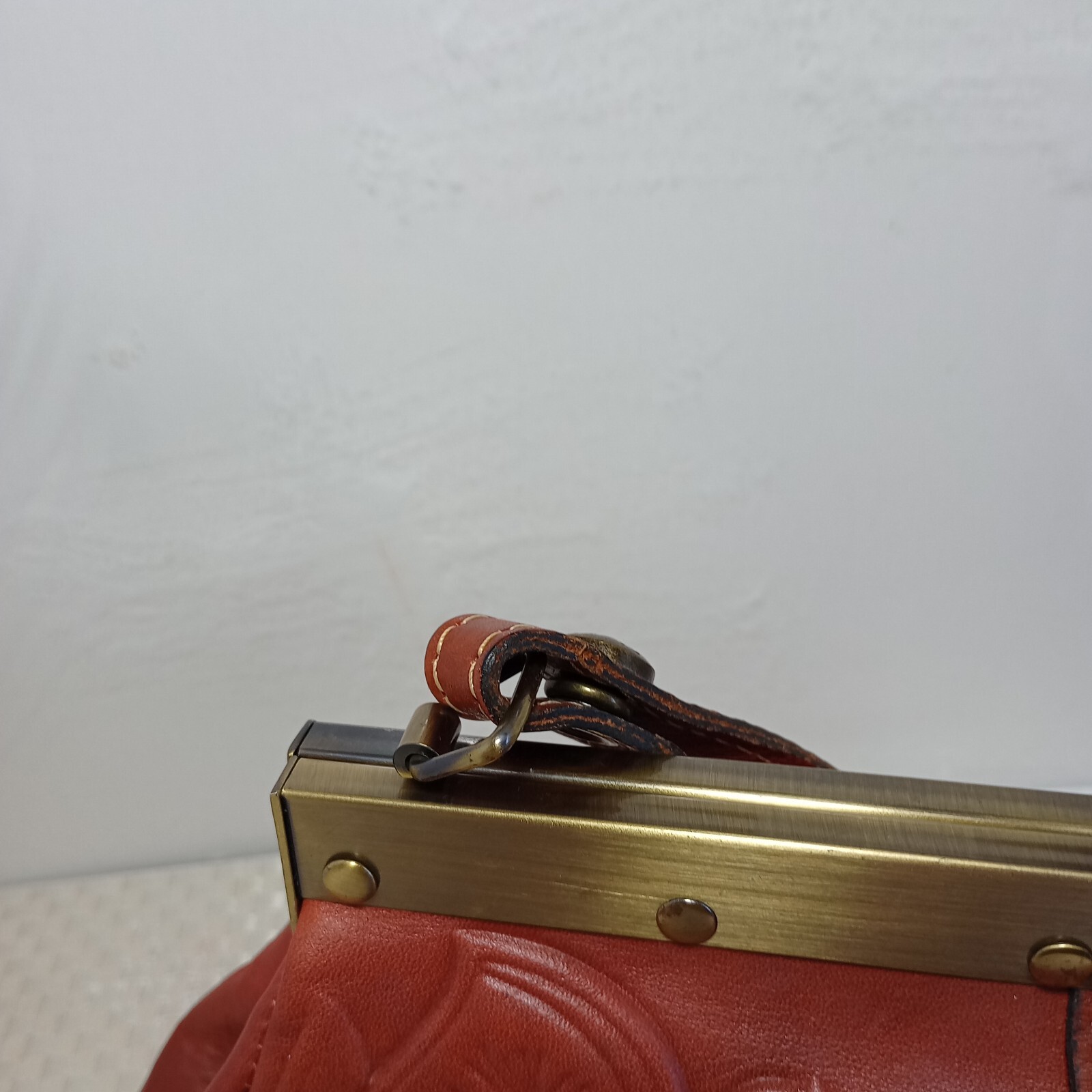 Patricia Nash Floral Embossed Cognac Leather bag Medium Brass Bottom Studs EUC