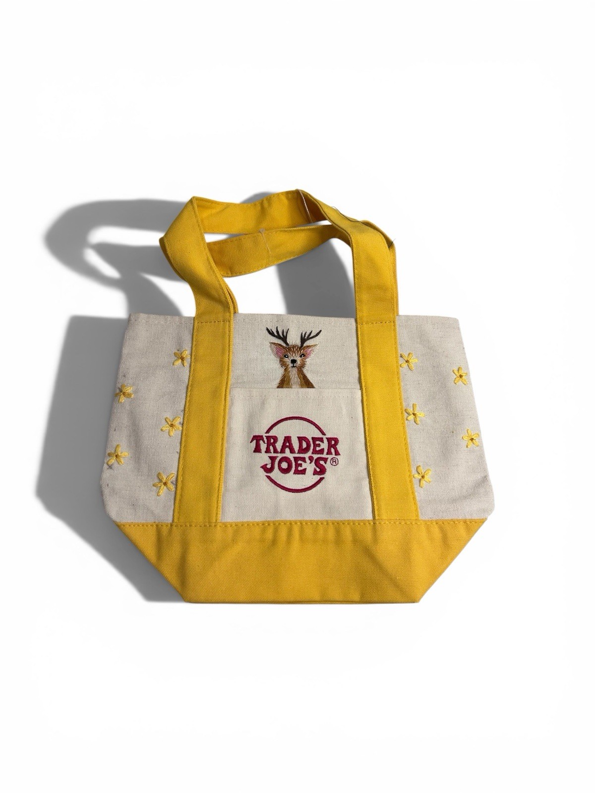Spring 2026 Trader Joe’s Mini Pastel Canvas Tote Bag- Hand embroidered Flower