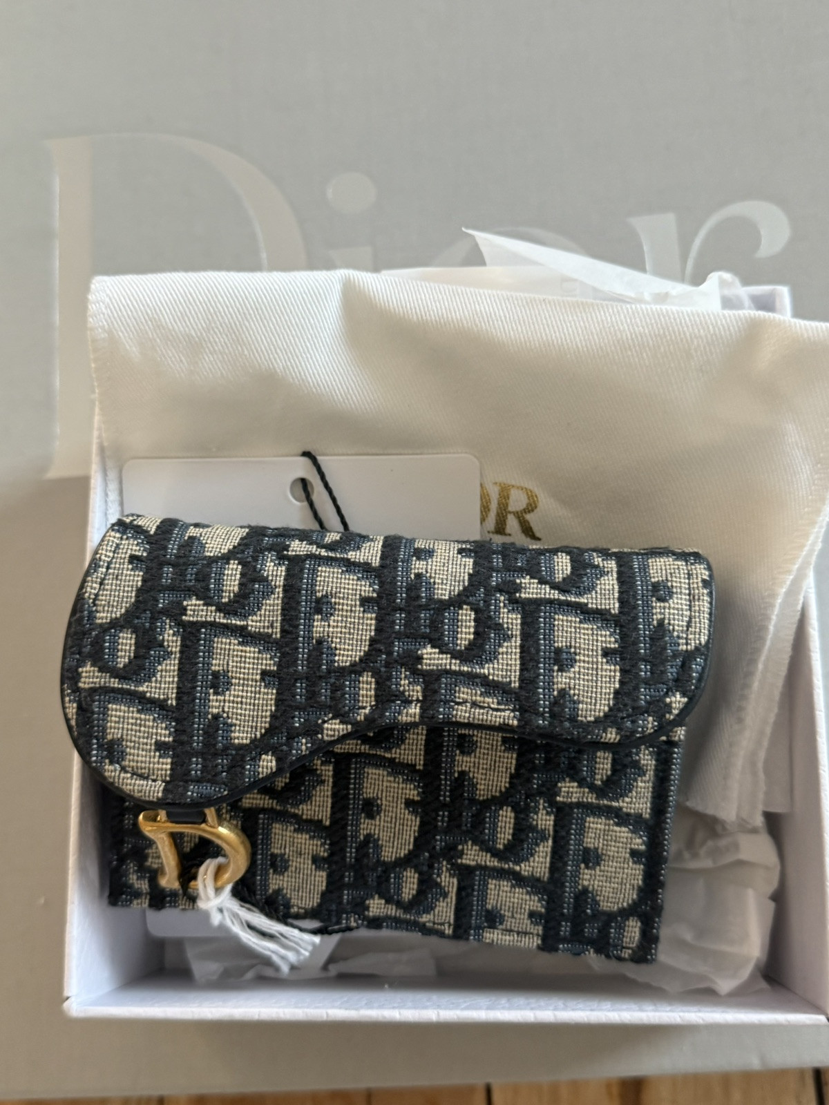 Dior SADDLE canvas leather Beige Navy NEW GHW
