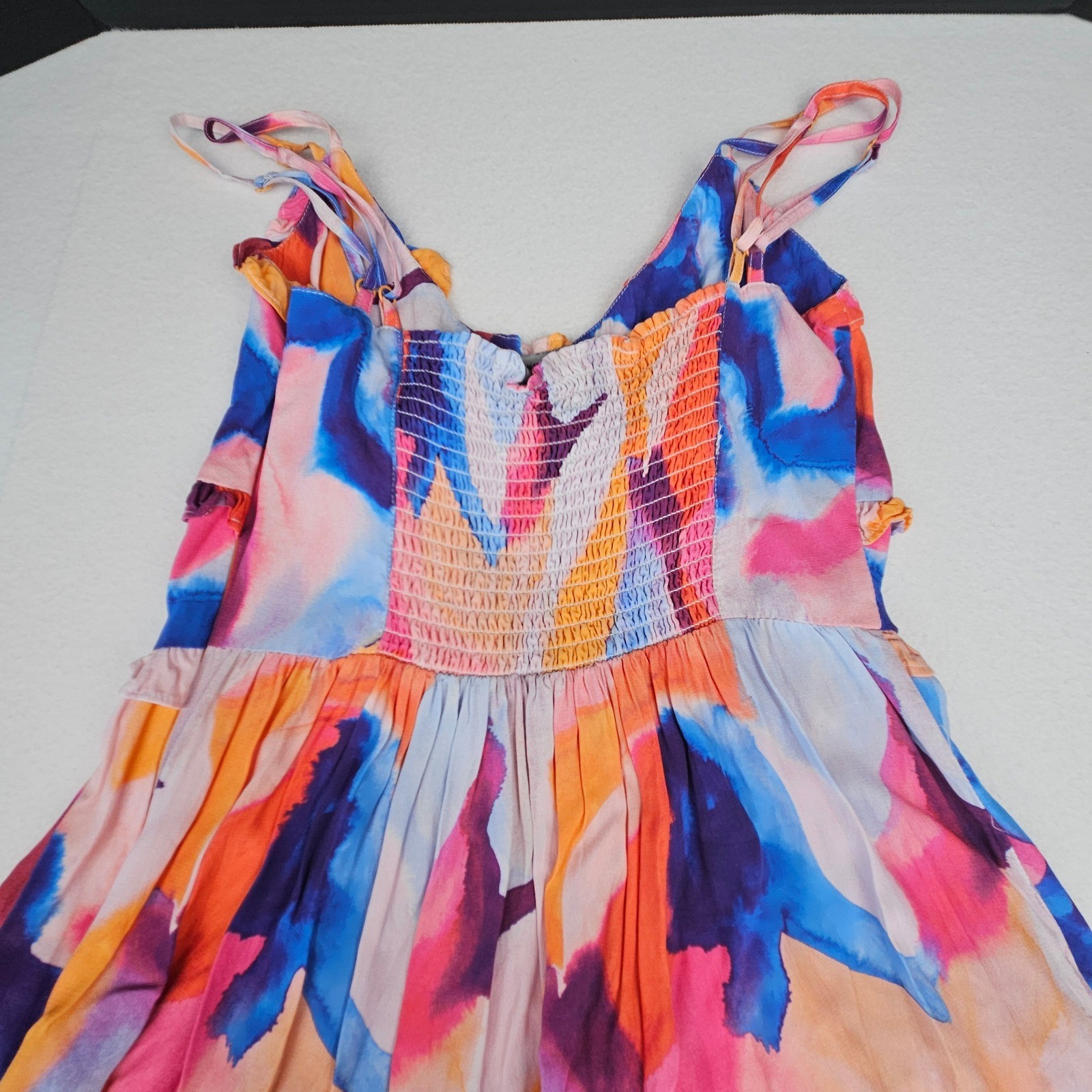 French Connection Abstract Watercolor Tiered Ruffle Mini Dress Multi-Color XXS 2