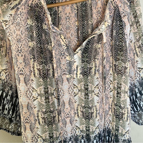 Bar III Women’s Blouse Snake Print Semi Sheer Bohemian Size Medium
