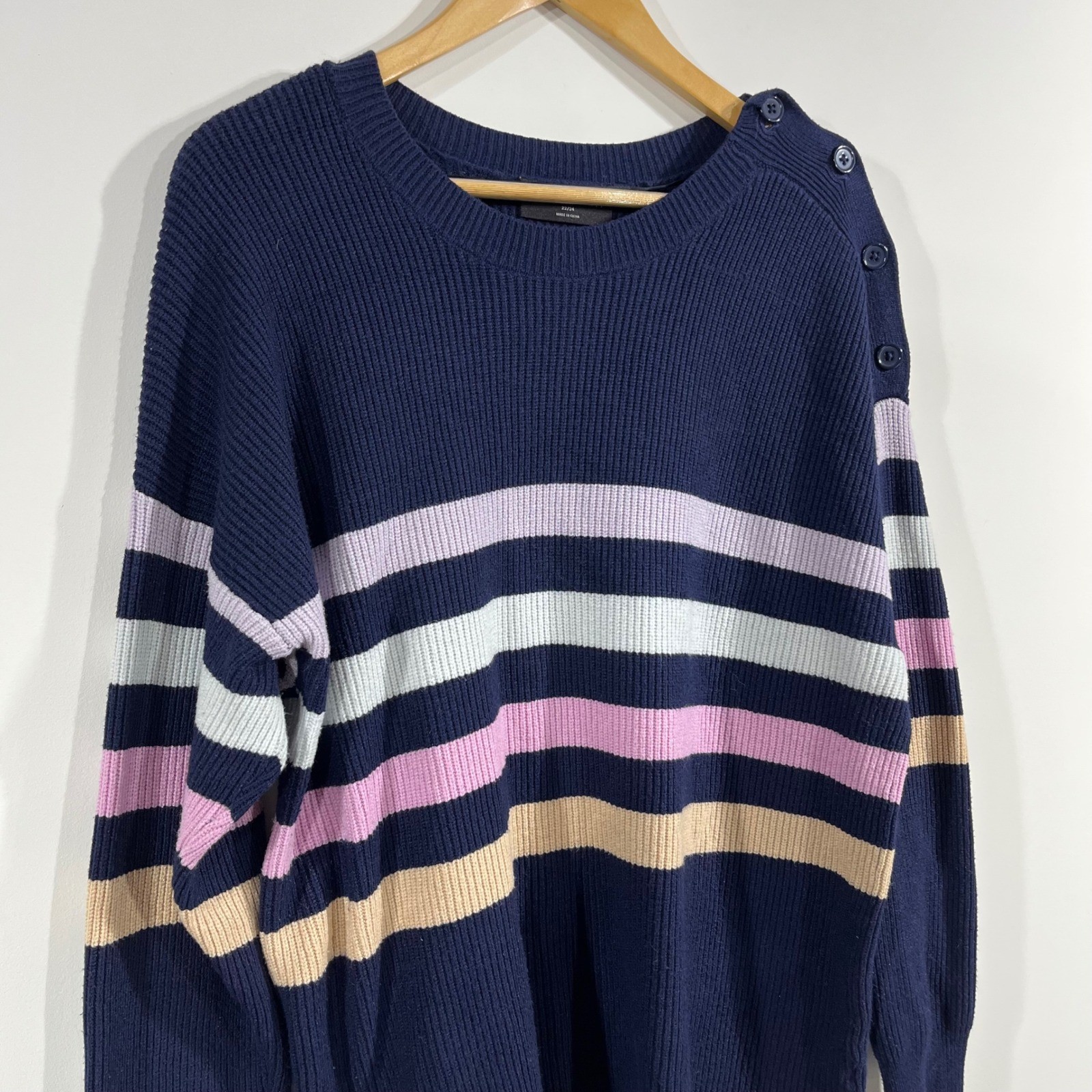 Lane Bryant Fisherman Granola Old Money Striped Ribbed Knit Sweater Womens 22 24