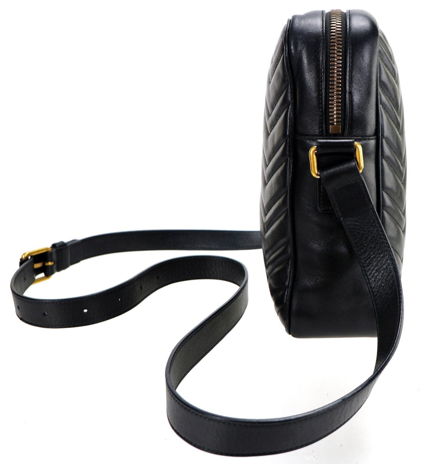 Authentic GUCCI Black Marmont Leather Crossbody Zip-Top Messenger Bag Italy