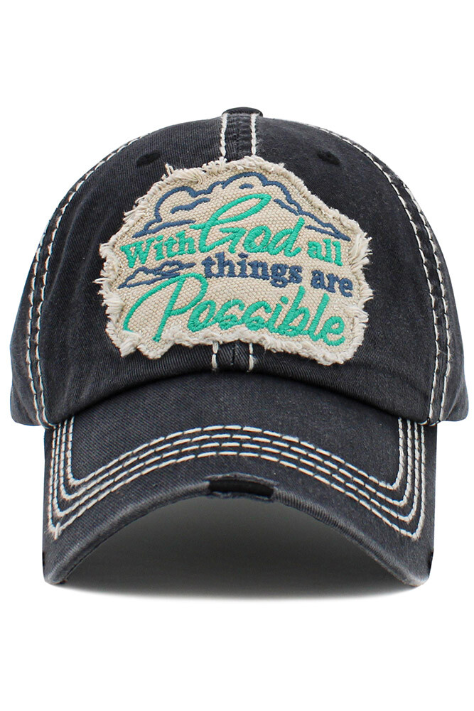 KBETHOS Women With God All Things Are Possible Distressed Cotton Baseball Cap