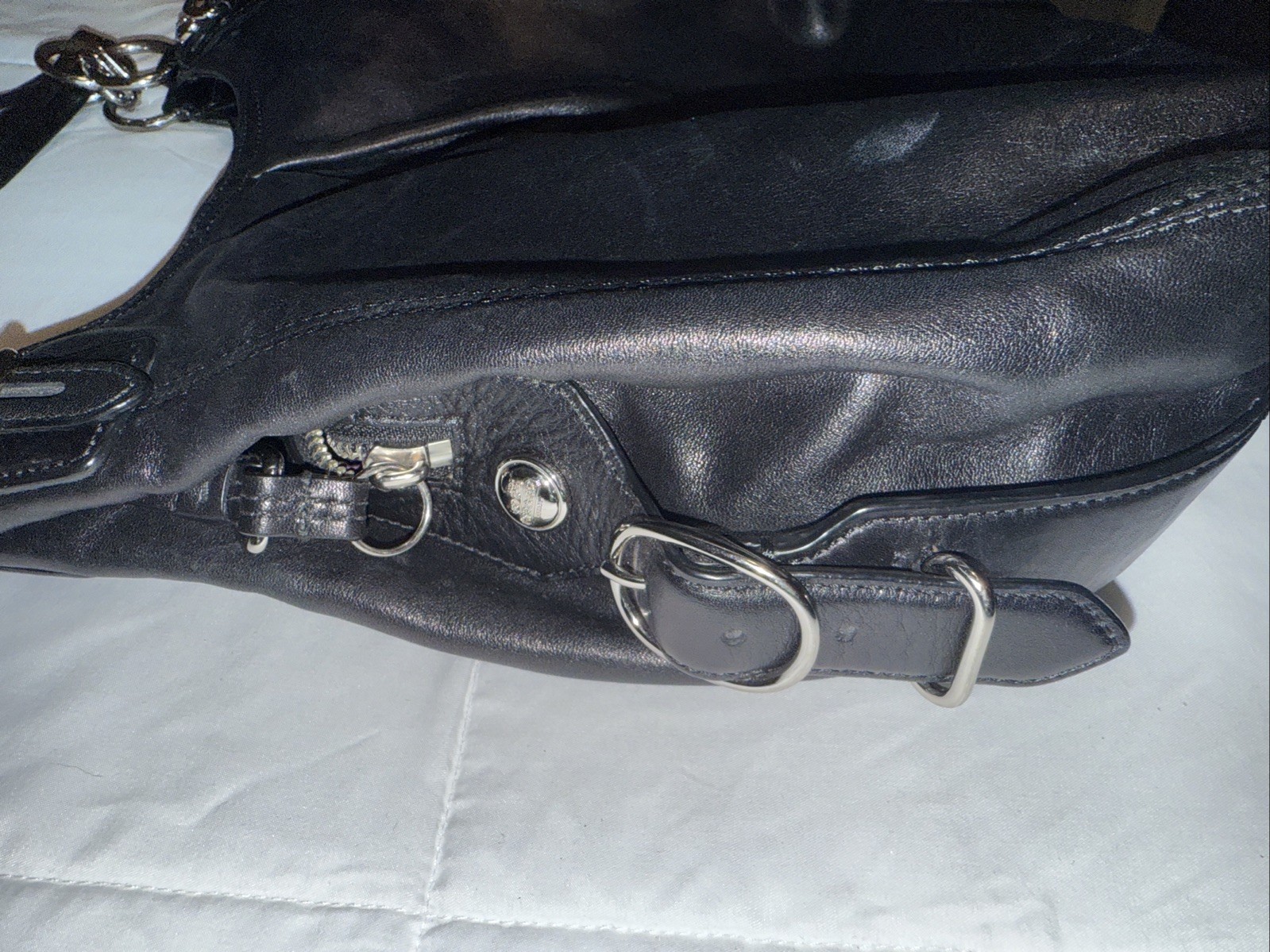 Coach Black Shoulder Bag Buckle Accent, Madison Maggie Hobo Purple Lining 15742