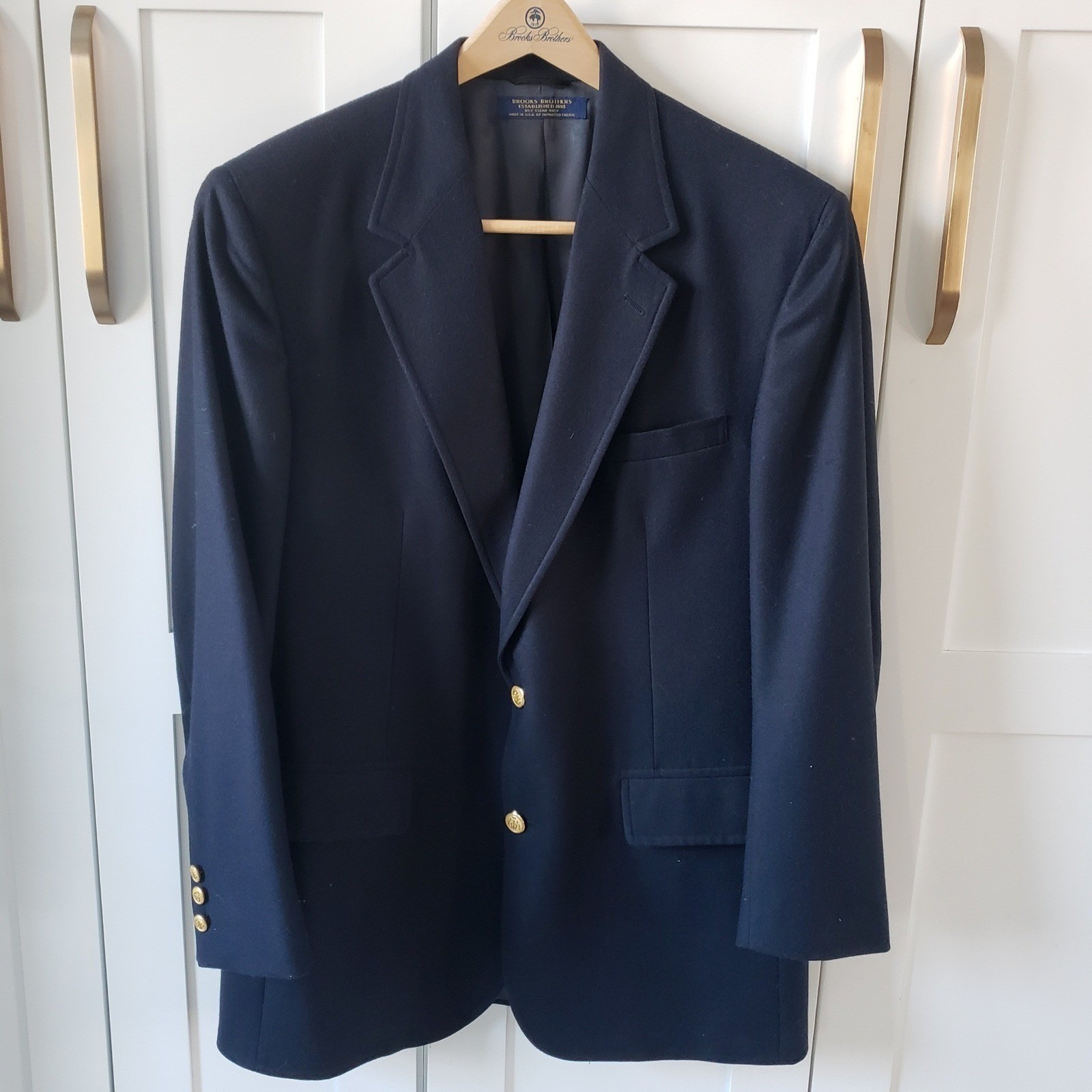 Brooks Brothers Blazer Mens 42L Navy Vintage Gold Buttons Union Made in USA
