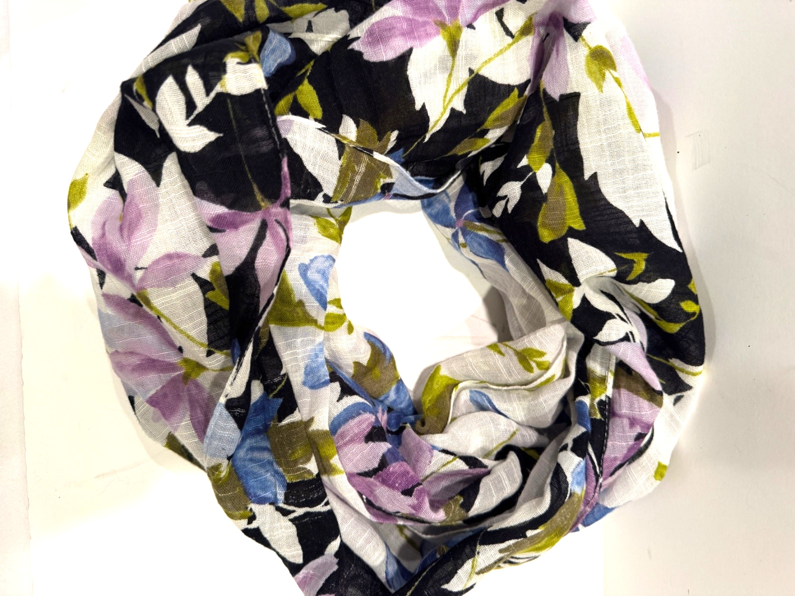J.Jill Floral Black Green Blue Infinity Scarf 34 x 20 in