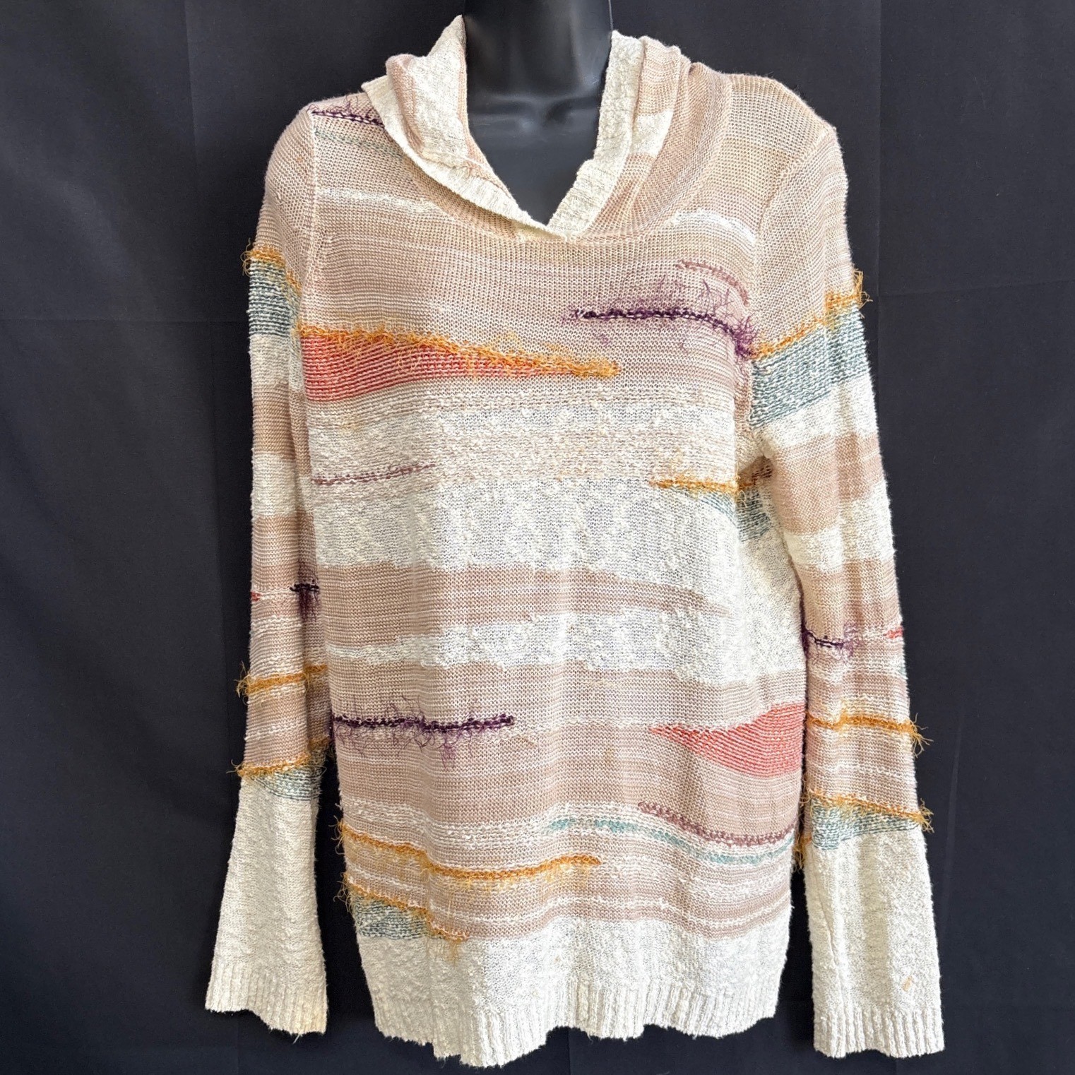Sparrow Anthropologie M Hooded Sweater Multicolor Textured Knit Boho Stripe
