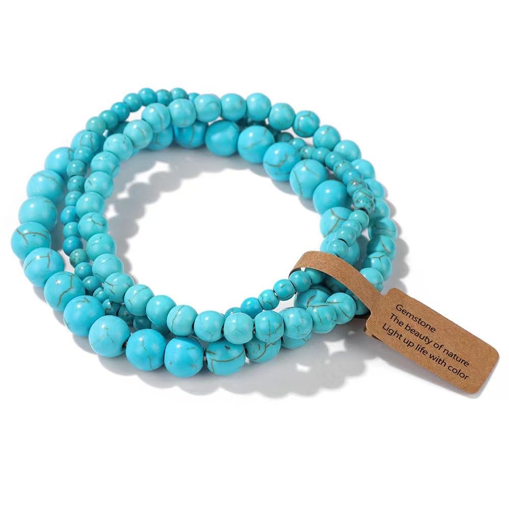 CINSKYING 3Pcs Healing Crystal Turquoise Bracelets for 7.48 in, T1-Turquoise