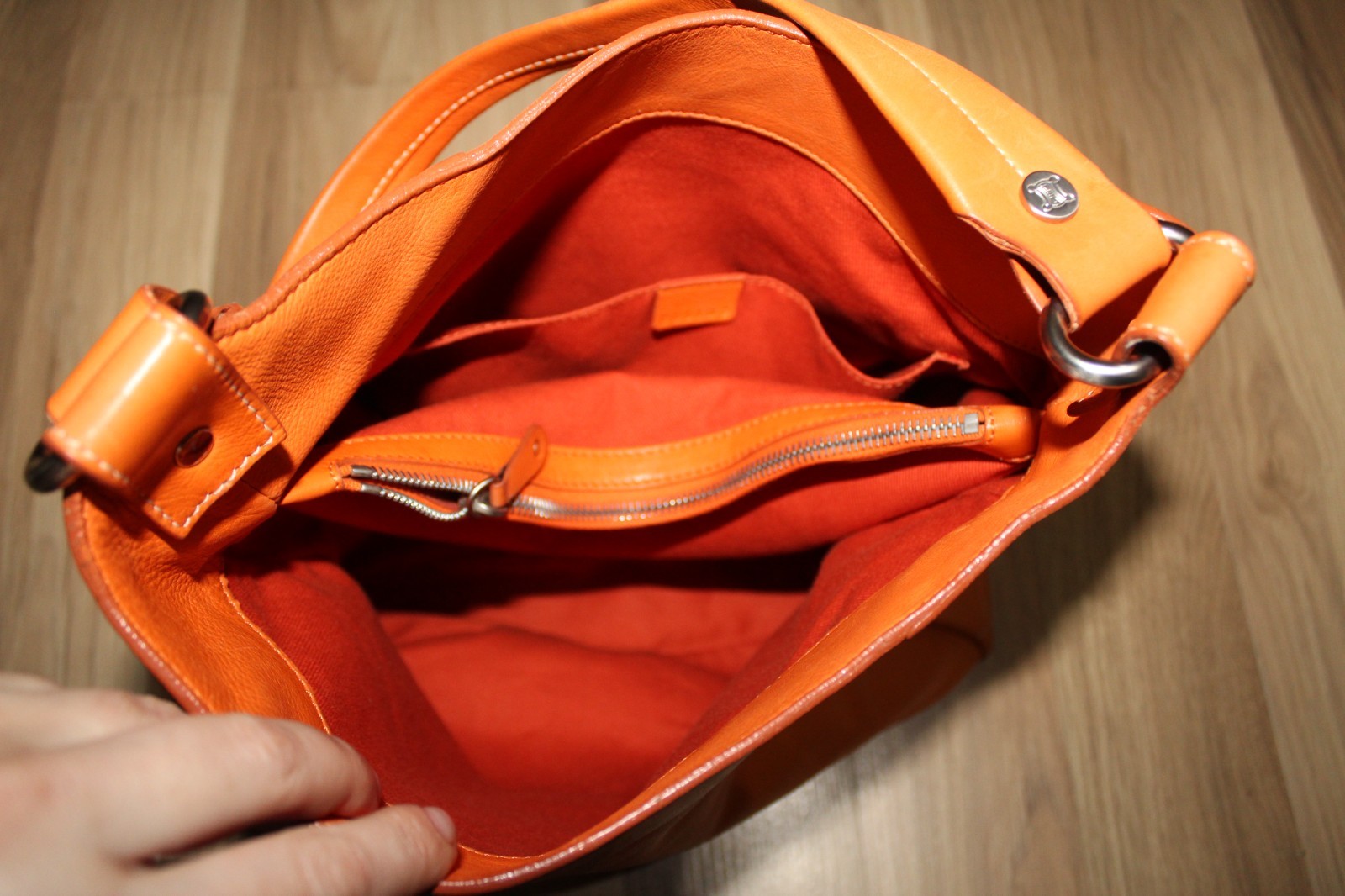 Celine Boogie Tote Bag Orange Leather Open Pockets Auth CE00/23