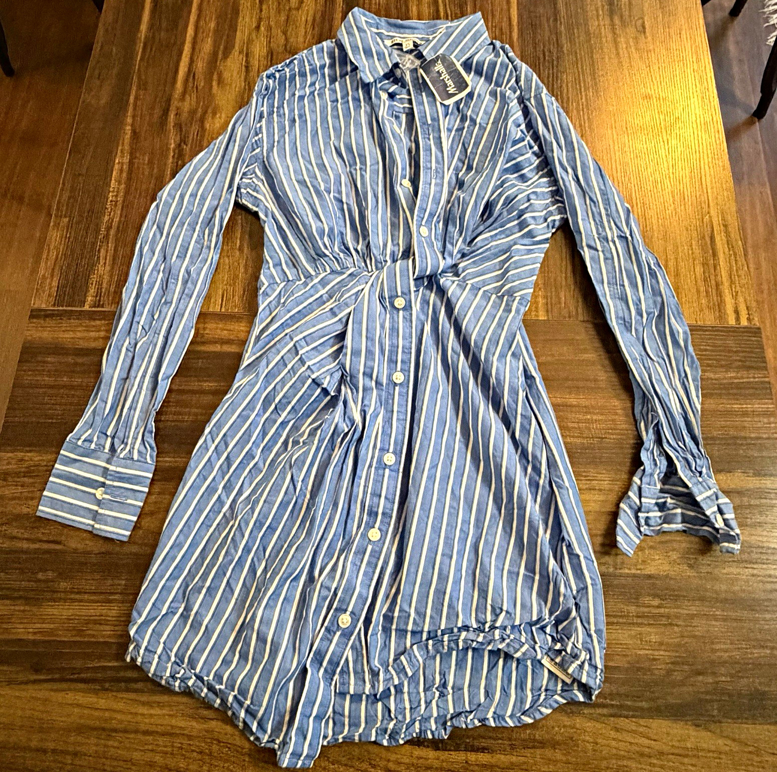 Steve Madden Women’s XS Blue/White Striped Collared Shirt Dress Button Front
