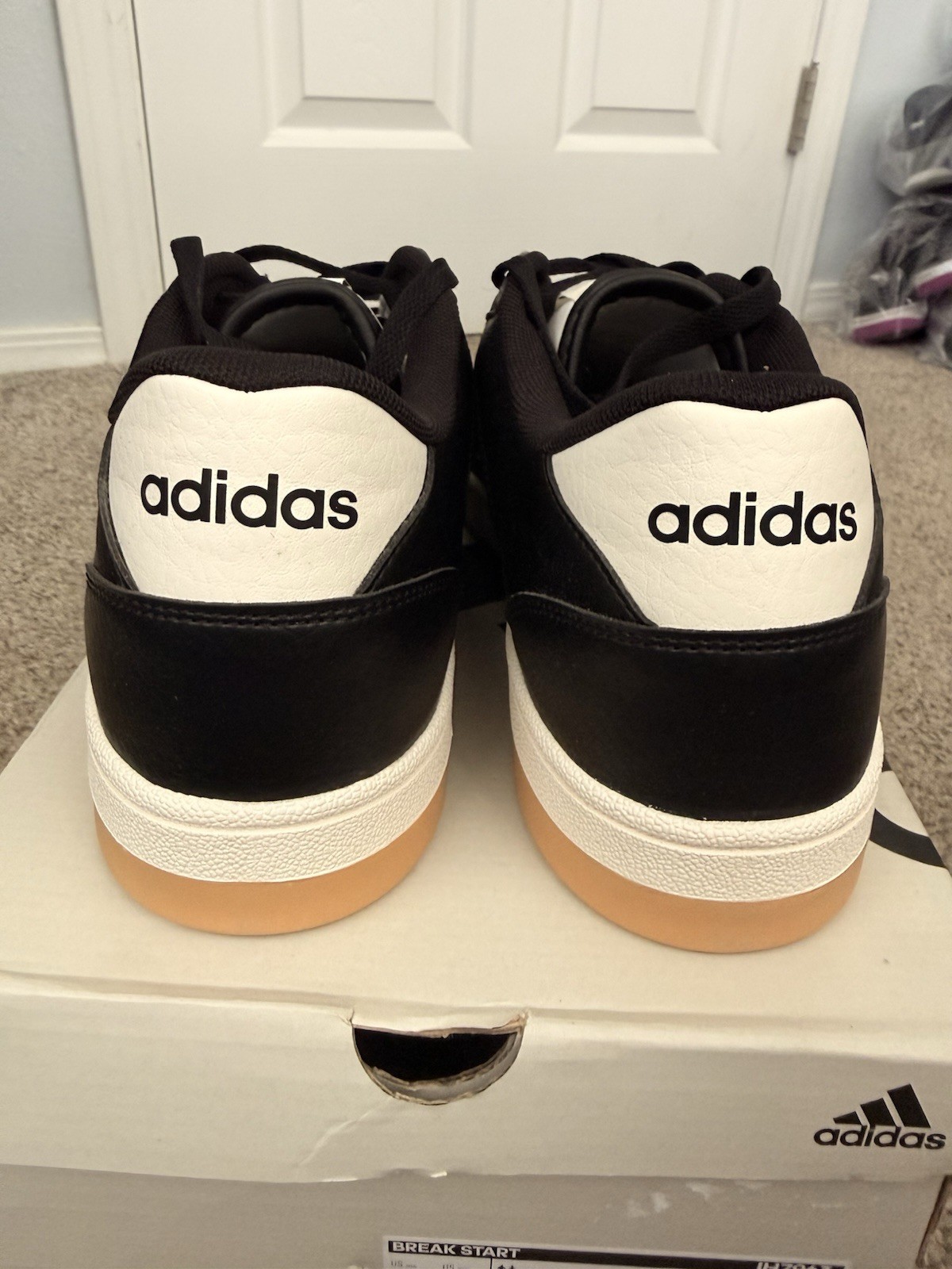 adidas Break Start Low Top Lace-Up Basketball Sneakers Black White Gum Rubber