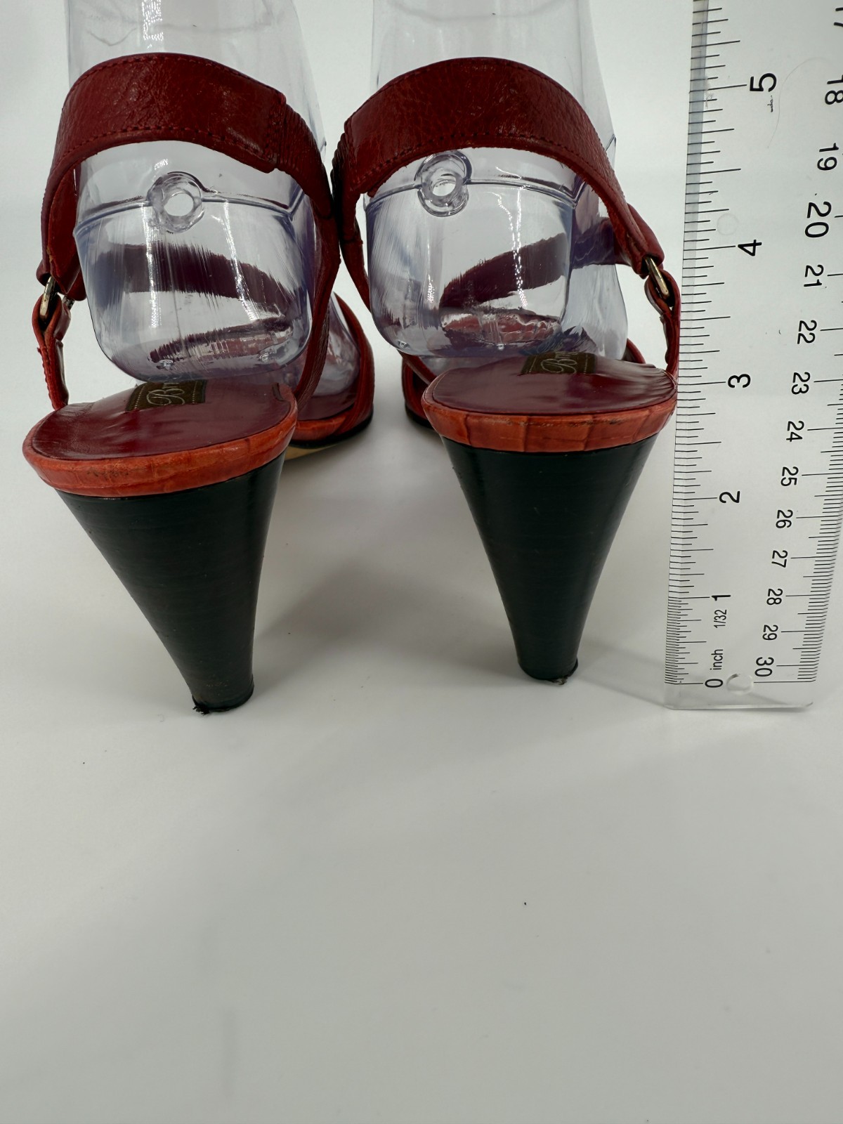 Brighton Rhodes Red Leather Heels Womens 9M Made In Italy Croc Emboss Slingback
