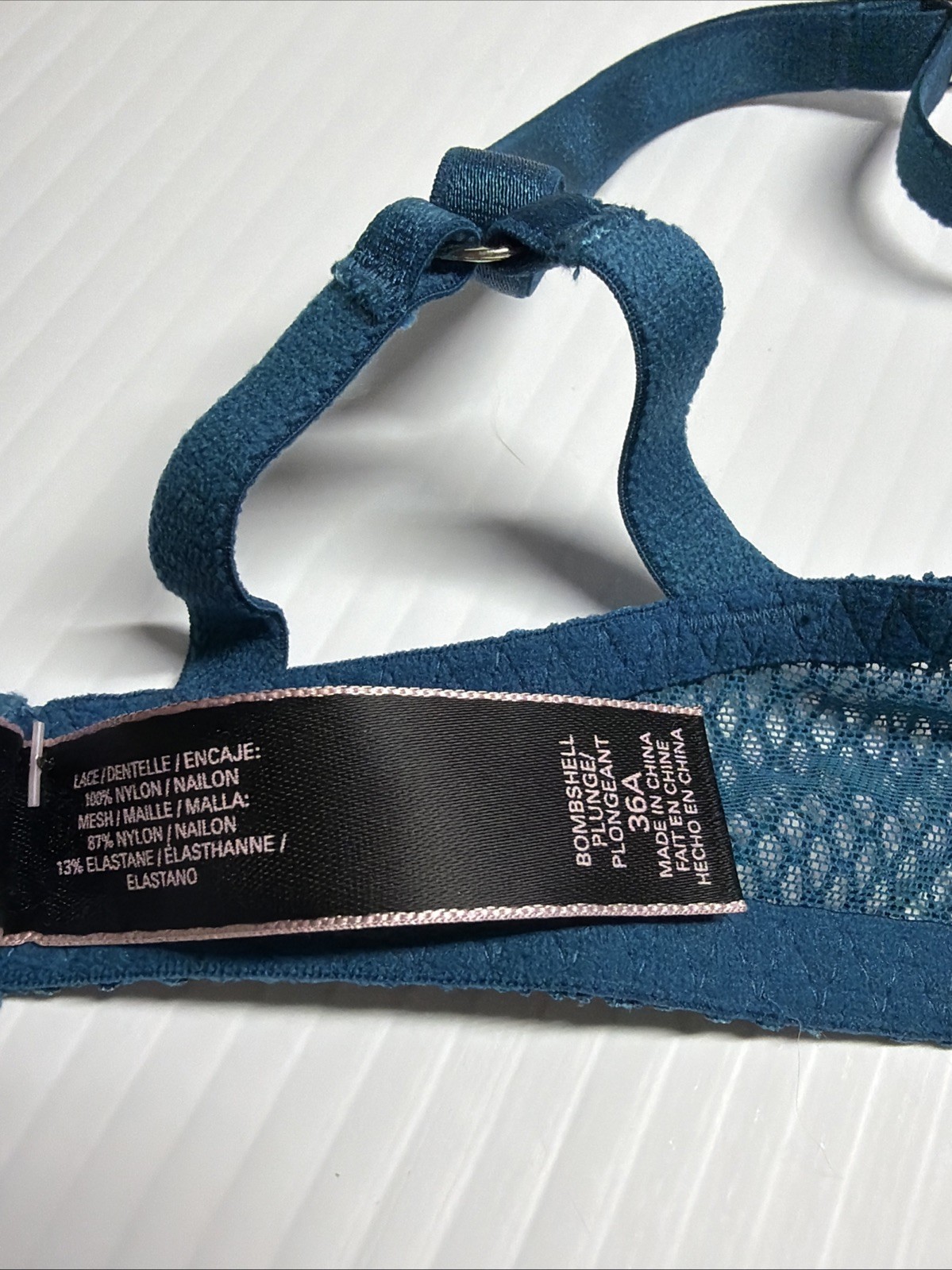 Victoria Secret Bombshell 36A Rhinestone Plunge Add +2 Cup Sizes Bra Blue
