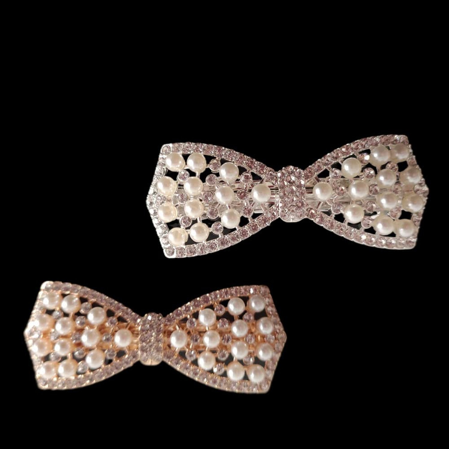 Rhinestone Pearl Bow Hairpin Barrettes, 2 Pack Crystal Shiny Crystal Bow Hair…
